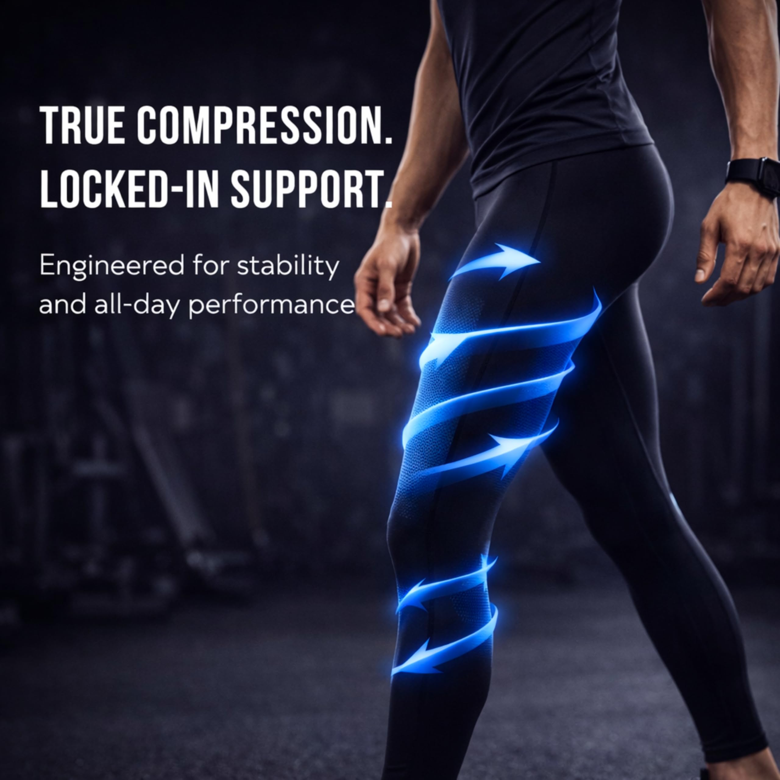COMPRESSIONZ Męskie spodnie kompresyjne Performance Base Layer Running Tights Sportowe legginsy czarne