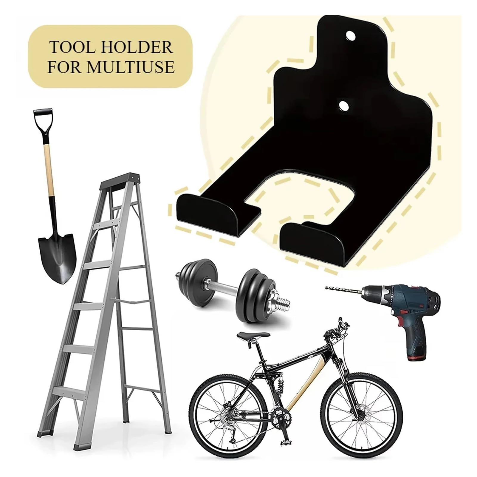 2/3 unidades de colgador acero resistente for desbrozadora, fácil montar en la pared, ajustable for herramientas garaje, con ganchos ajustables y estante almacenamiento Para Garajes(Black 3pcs)