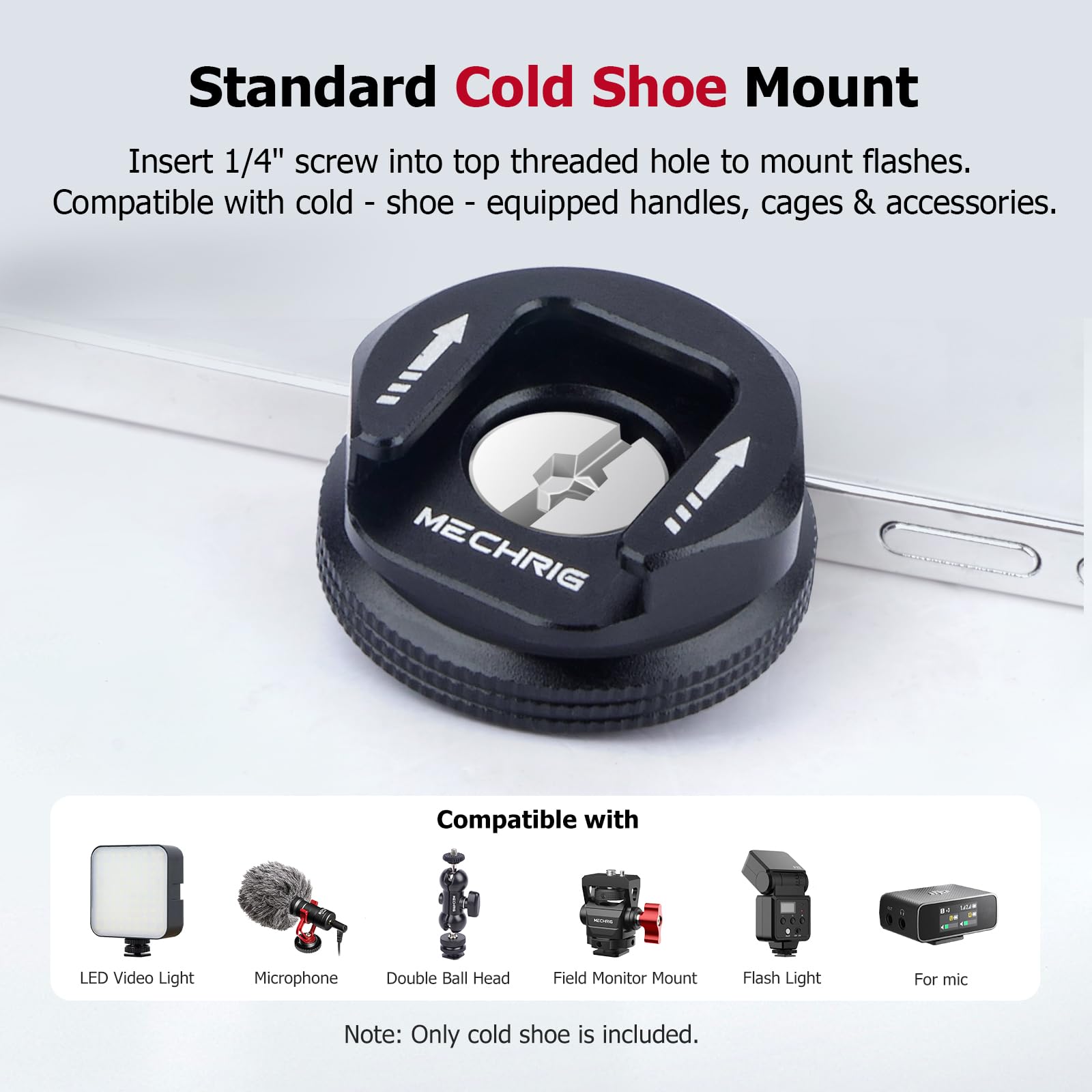 Adaptador de montaje de zapata fría con rosca de 1/10.2 cm-20, accesorio universal de cámara de aluminio para micrófono, luz LED, monitor, 30 x 13.5 mm, 19.5 g, diseño antideslizante (62029)