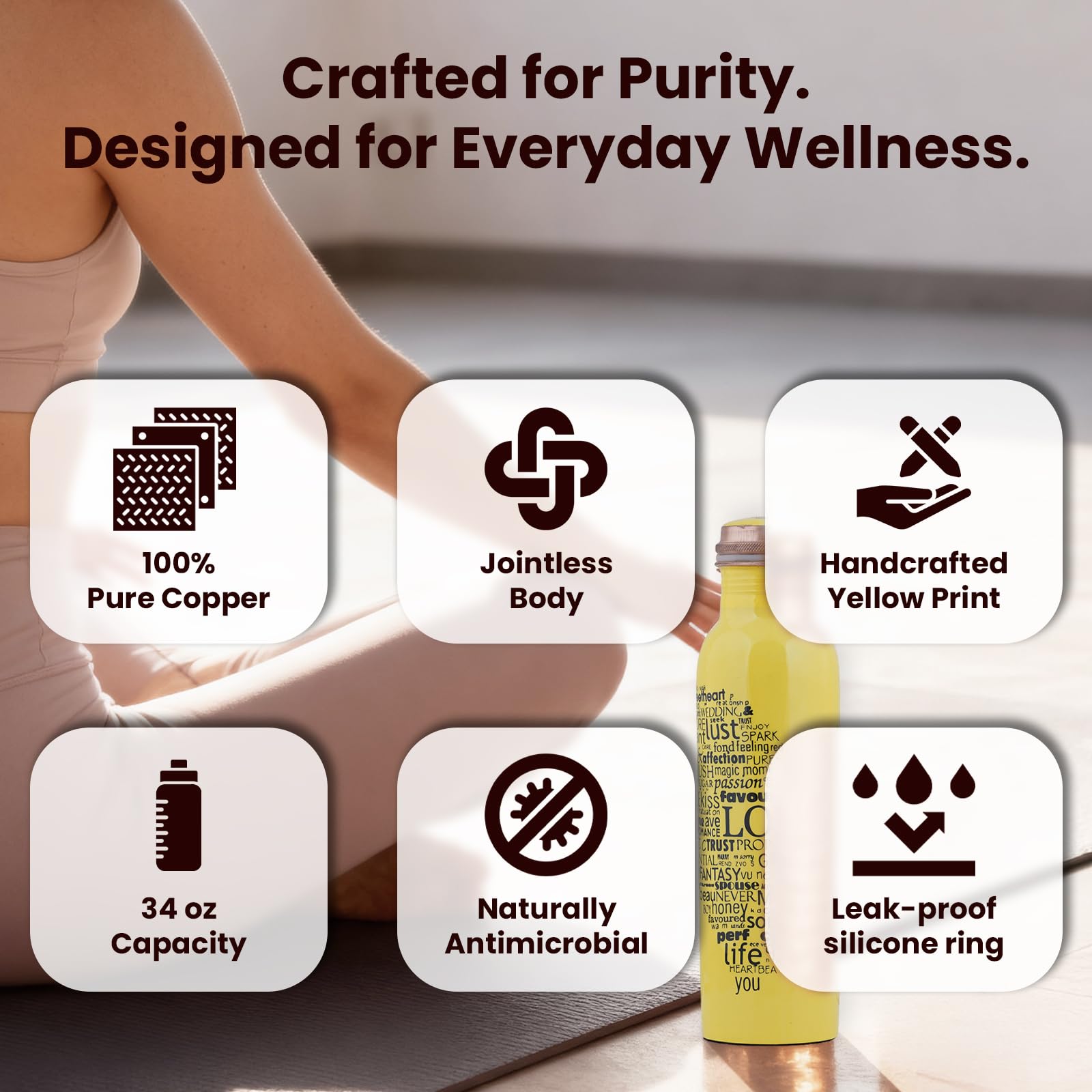 Craft Trade Juego de 2 Botellas de Agua de Cobre Amarillo Impresas con Bolsa de Transporte de Yute | Botellas de Cobre Puro para Beber | Beneficios Ayurvédicos para la Salud | A Prueba de Fugas