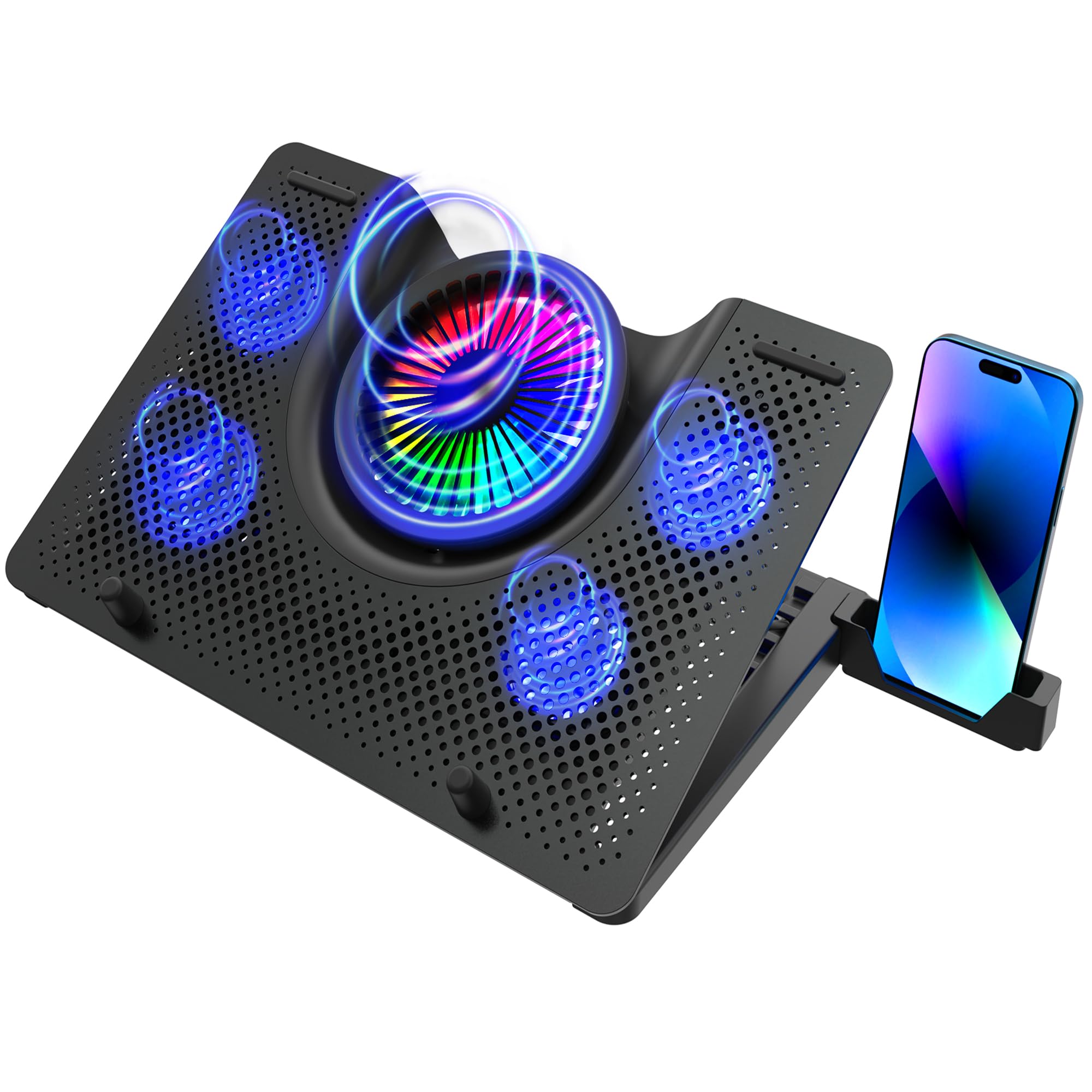 Sponsored Ad - Cooling Pad Stand for Gaming Laptop with RGB Lighting, Aluminum Metal Grid, 5 Turbo Cooler Fans, 5 Adjustable Angles, Phone Holder, Supports upto 17" Laptop for Gaming Work(Squall 100)