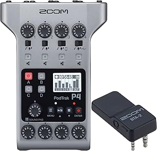 Teds Electronics Zoom PodTrak P4 Portable Multitrack Podcast Recorder + ZOOM BTA-2 Bluetooth Adapter Audio For PodTrak Series