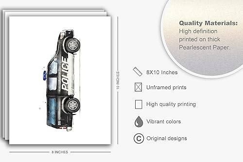 Miniatura 5 de Impresión artística de pared de vehículo de rescate de acuarela, lindo transporte de dibujos animados, ilustraciones de automóvil, guardería,