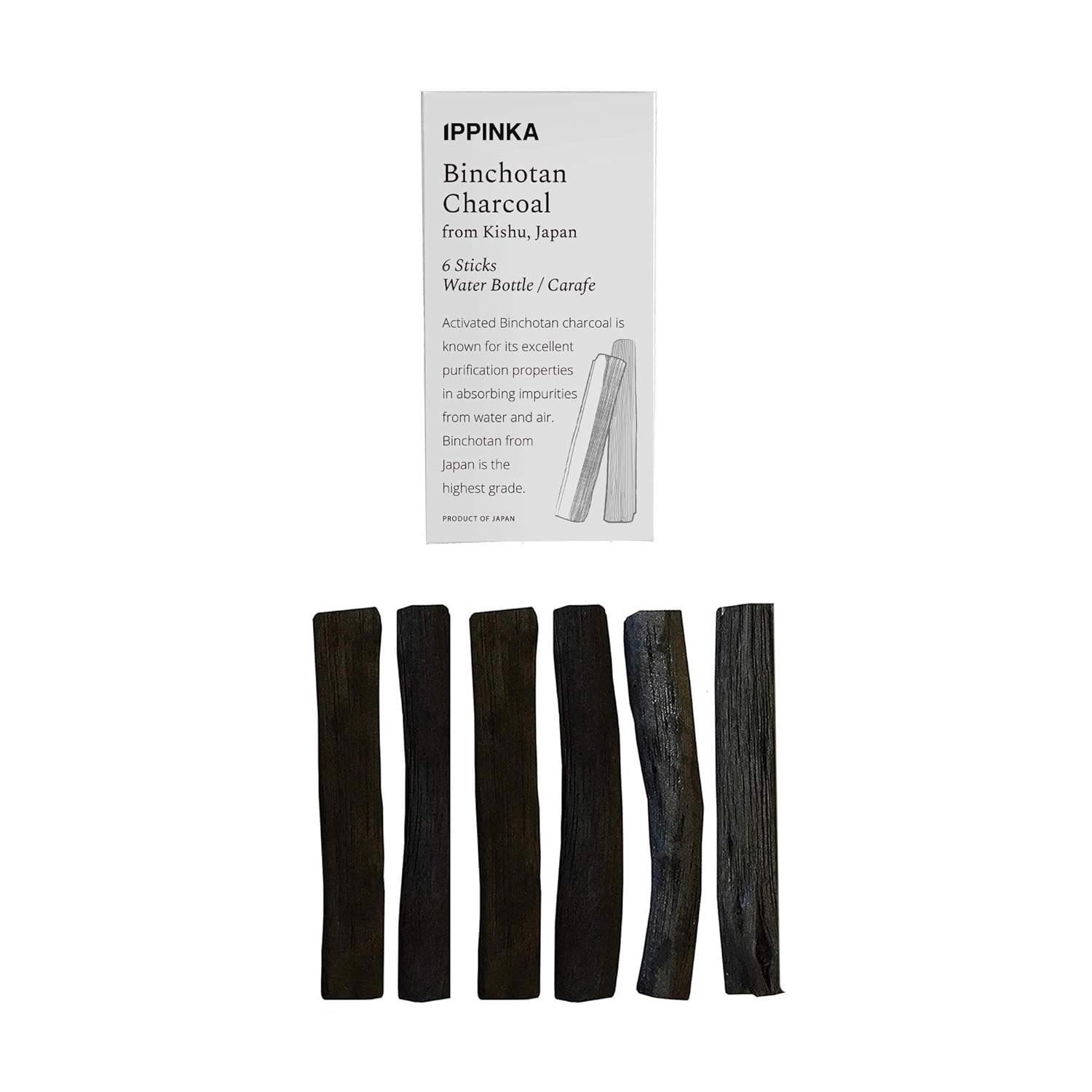 Binchotan Slim Personal Charcoal Sticks from Kishu, Japan 6 Sticks of