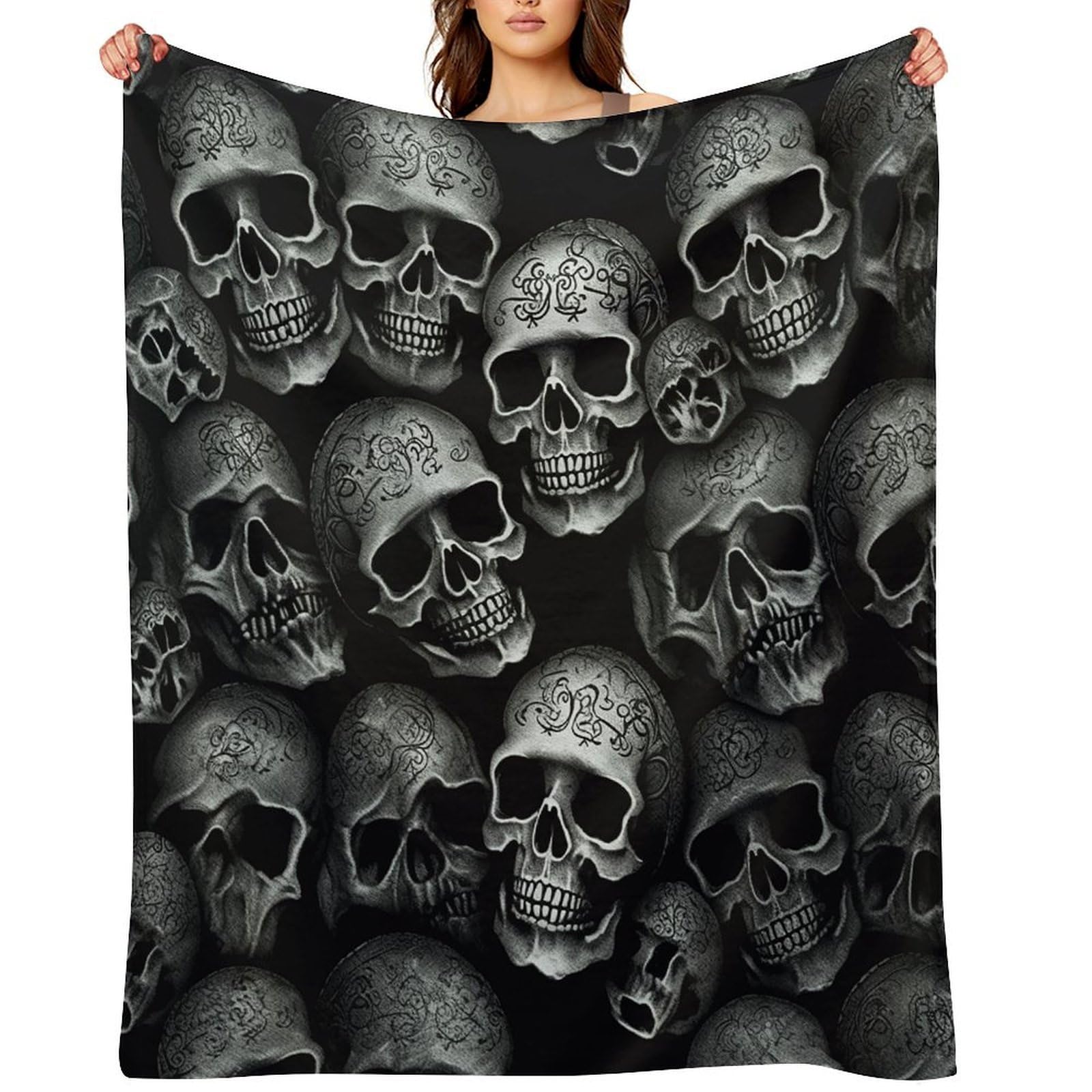 Black Skull Throw Blanket for Couch and Bed Super Soft Warm Lightweight Throw Blankets Cozy Fuzzy Flannel Blanket Personalized Decorative Blankets for Sofa Decor 50"x60"