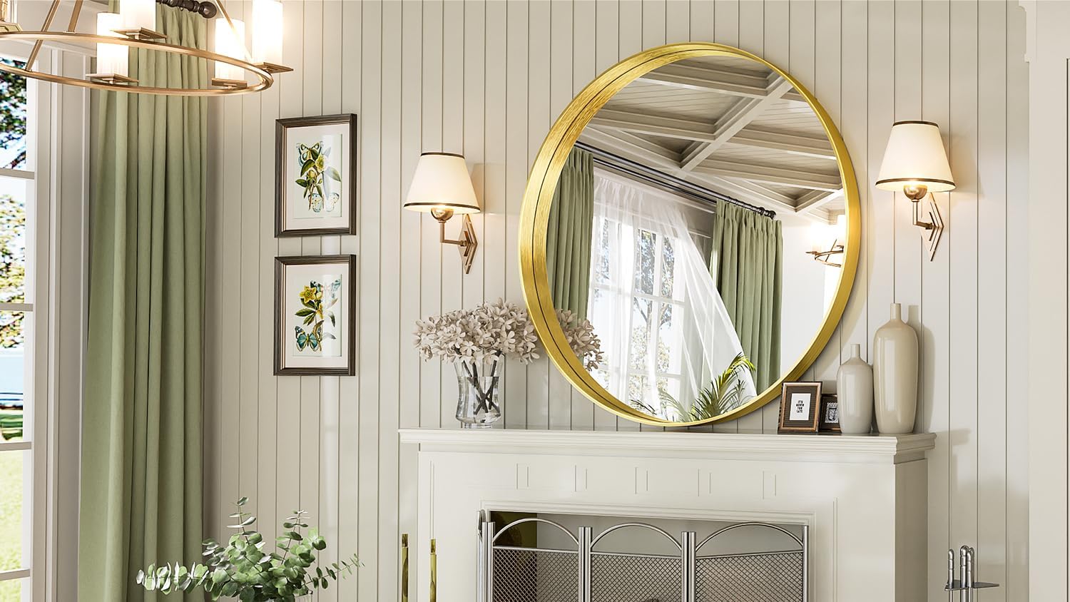 Suidia Wall Mirror, Gold Metal Frame Mirror 30 inch, Round Wall Mirror for Bathroom, Vanity, Living Room, Entryway, Circle Bathroom Vanity Mirror