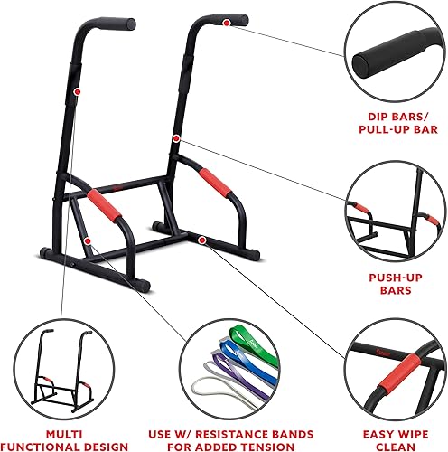 Miniatura 4 de Sunny Health & Fitness Power Tower, Dip Bar, Push-Up & Pull Up Assisting Parallette Station w Optional Rock Climbing Grip Trainer