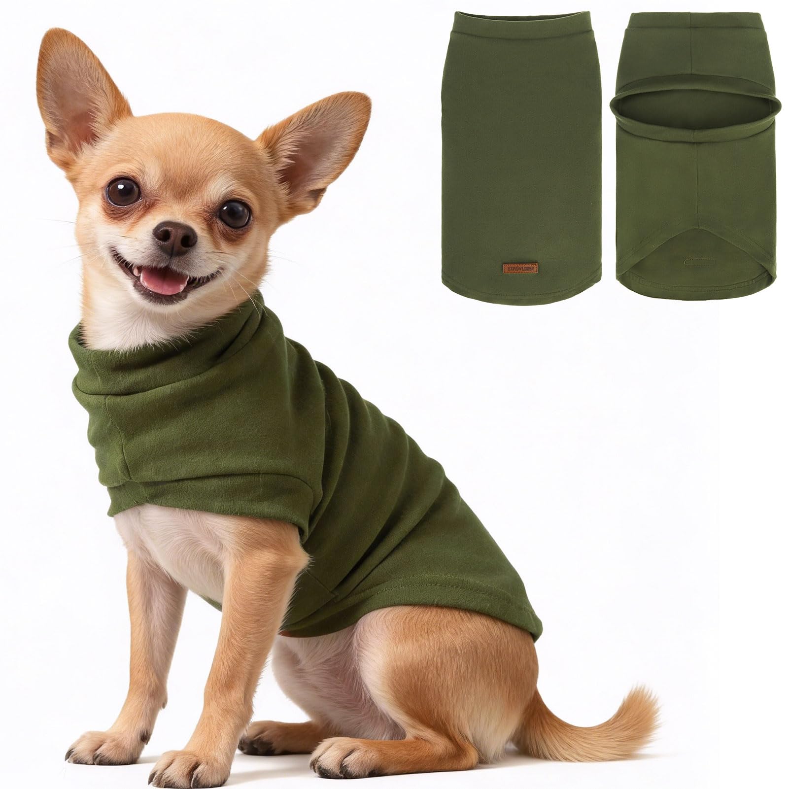 EXPAWLORER Soft Cat Sweater - Sweaters for Cats Only Warm Kitten Clothes, Fall and Winter Pet Coat Pullover Design, Fleece Sweatshirt Clothing Also for Puppy Small Dogs, Army Green L