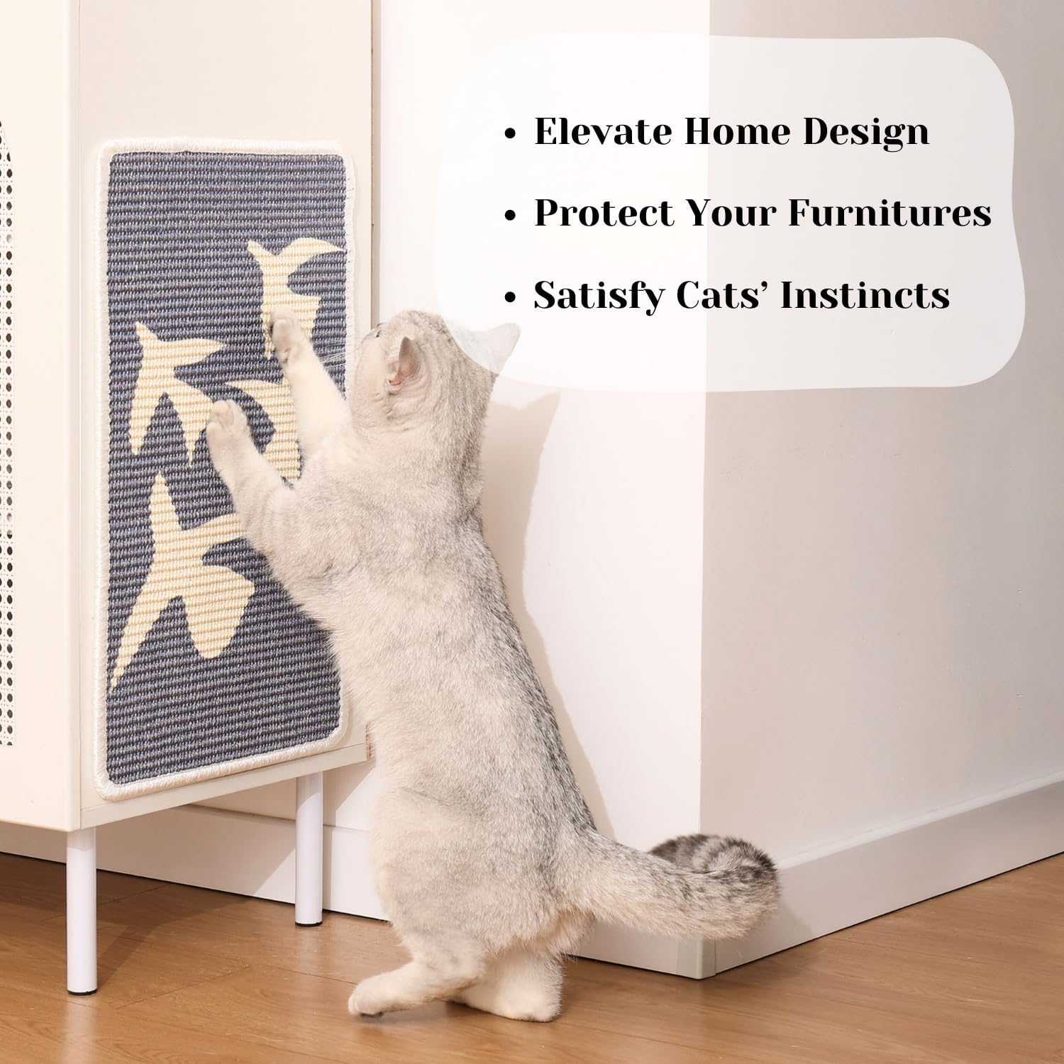 Furrther Sisal Cat Scratcher Post Mat (Use on Wall, Couch and Carpet), Durable and Shedding-Resistant Cat Scratching Surface - 21.7x13 inch with Adhesive Pads and Twist Pins (Meowtisse)