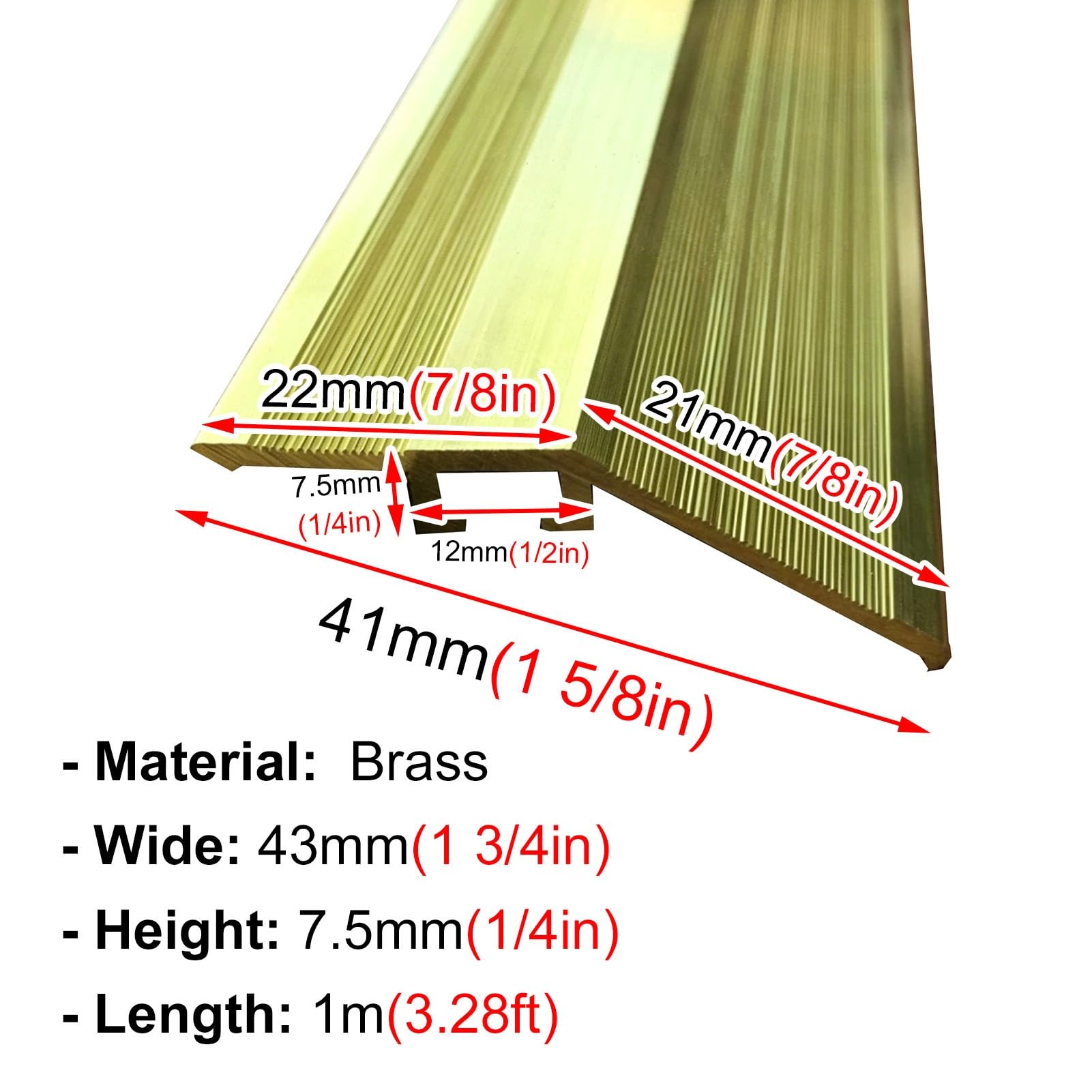 Soglia di Dislivello Pavimento Protezione per Soglia Porta in Ottone per Pavimenti in Laminato, Moquette e Piastrelle, Copertura Antiscivolo per Soglie di 1 mm di Spessore(43mm(1 3/4in))