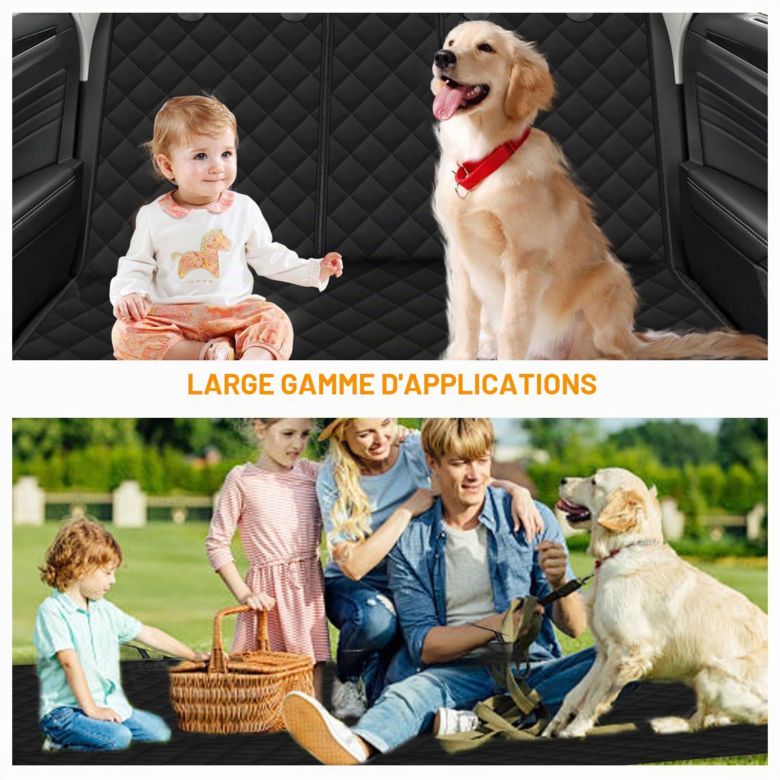 Protection Siège Voiture Chien, Housse de protection pour siège arrière de voiture, Couverture pour Chien siège arrière de voitures avec ceinture de sécurité pour toutes les Voitures, Monospaces, SUV