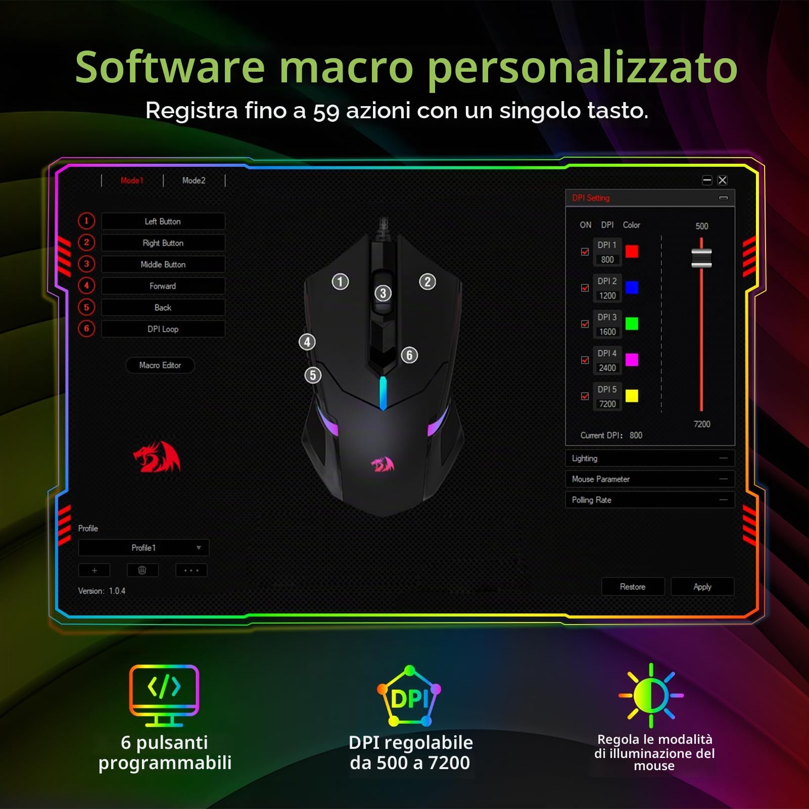 Redragon Kit S103 Gaming Combo Hawthorn Keyboard QWERTY + Mouse Pegasus + Headset + Mouspad Archelon M, 4 in 1 (Tastiera, Mouse, Cuffia, Mouse Pad)