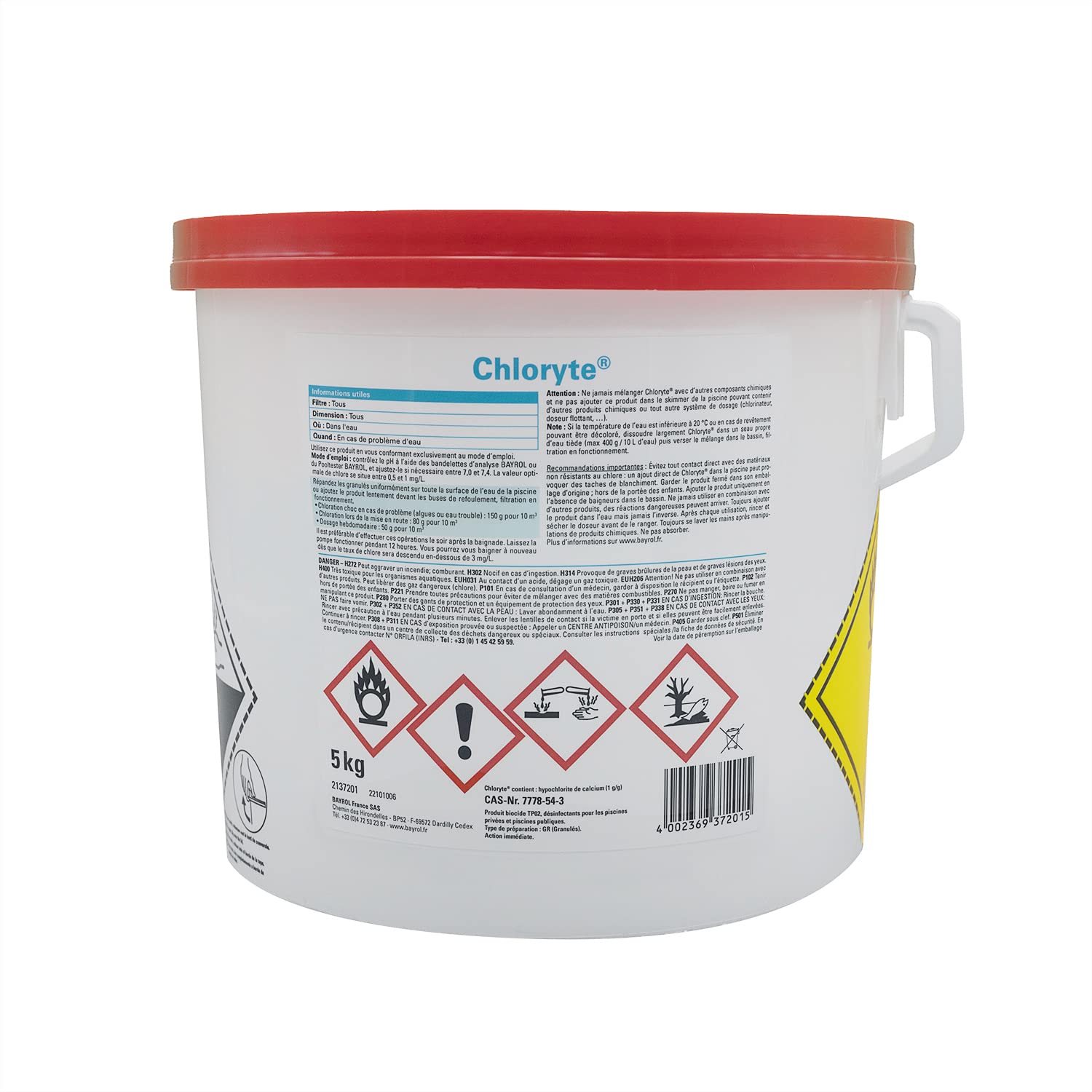BAYROL CHLORYTE Granulés - 5kg | Chlore Choc Non Stabilisé - Désinfection Choc - Hypochlorite de Calcium à Dissolution Rapide + 10 Tests HPS OFFERTS 6 en 1