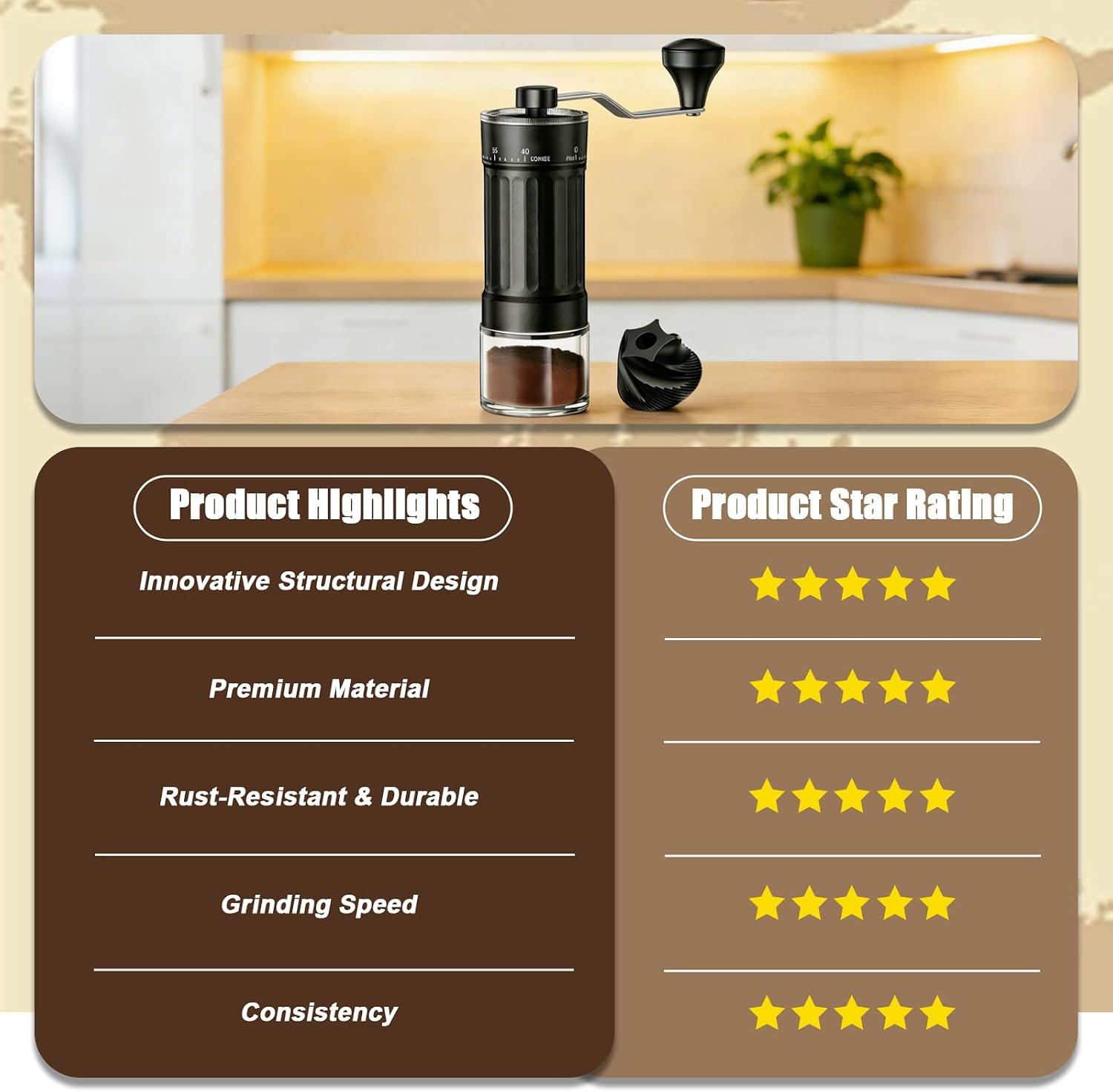 Manual Coffee Grinder with 40 Adjustable Settings, Precision Hand Coffee Bean Mill with CNC Stainless Steel Conical Burr, 30g Capacity Portable Grinder for Espresso, Pour Over, Travel, Camping, Office