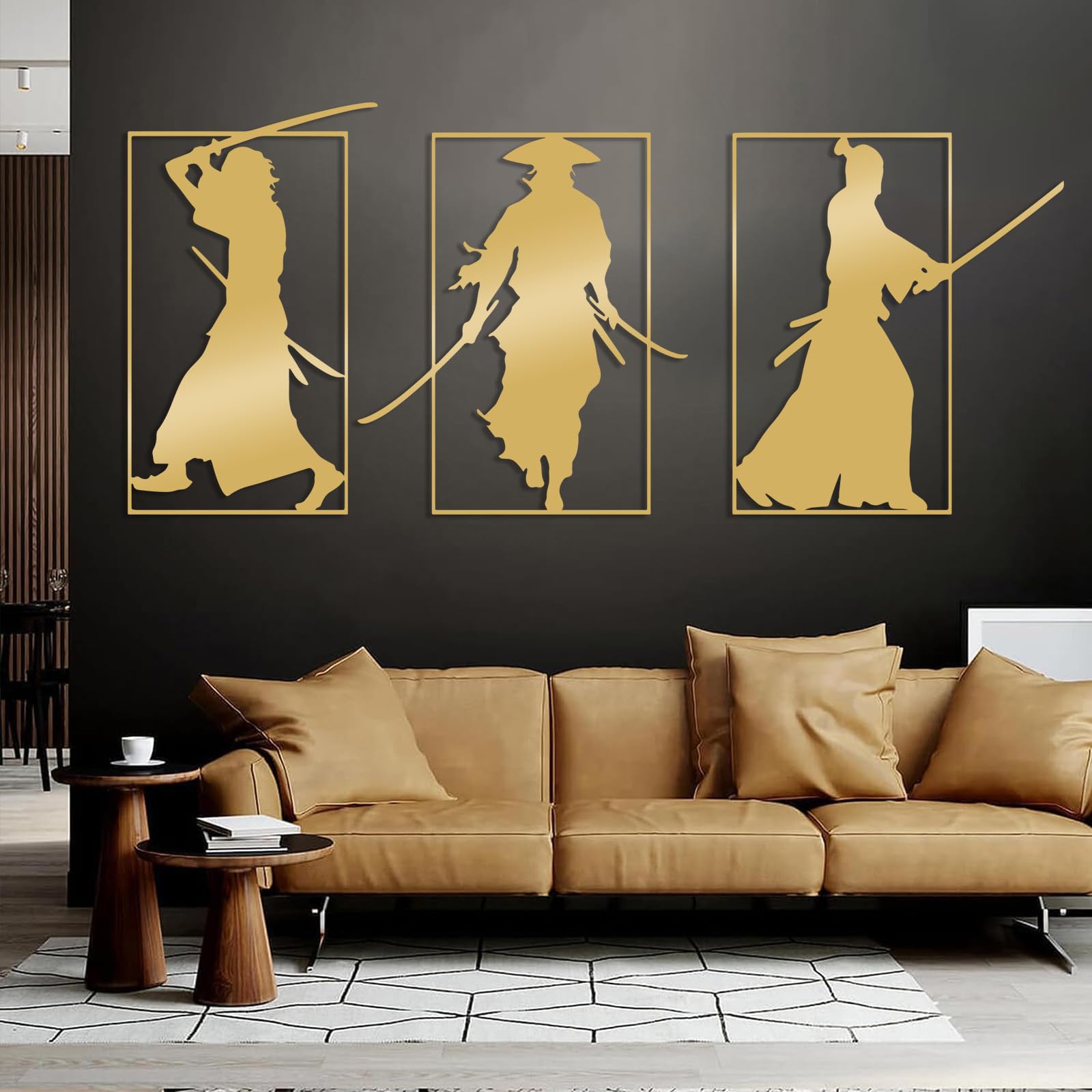 Arte de Pared de samurái Negro de Metal, Arte de Pared de Guerrero japonés Katana de Metal, decoración de Arte de samurái, Escultura Moderna para Sala de Estar, Dormitorio, Pasillo y escaler
