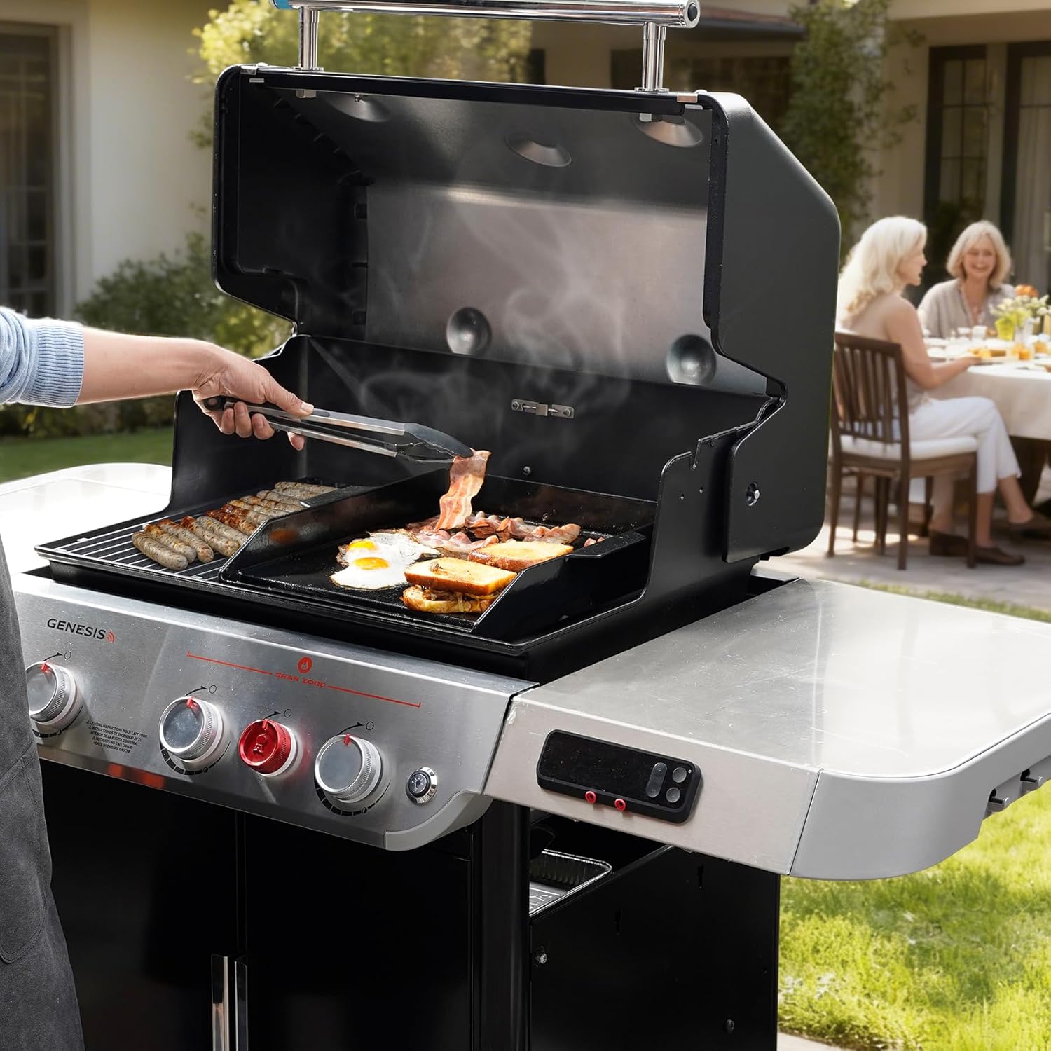 onlyfire Adjustable BBQ Griddle for Most Gas Grills, Universal Enamelled Cast Iron Cooking Griddle with Handles for Outdoor Cooking, 19" Maximum Depth