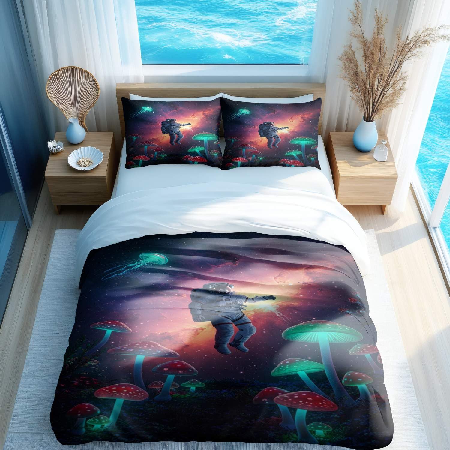 Housse de couette avec fermeture éclair pratique motif astronaute 3D