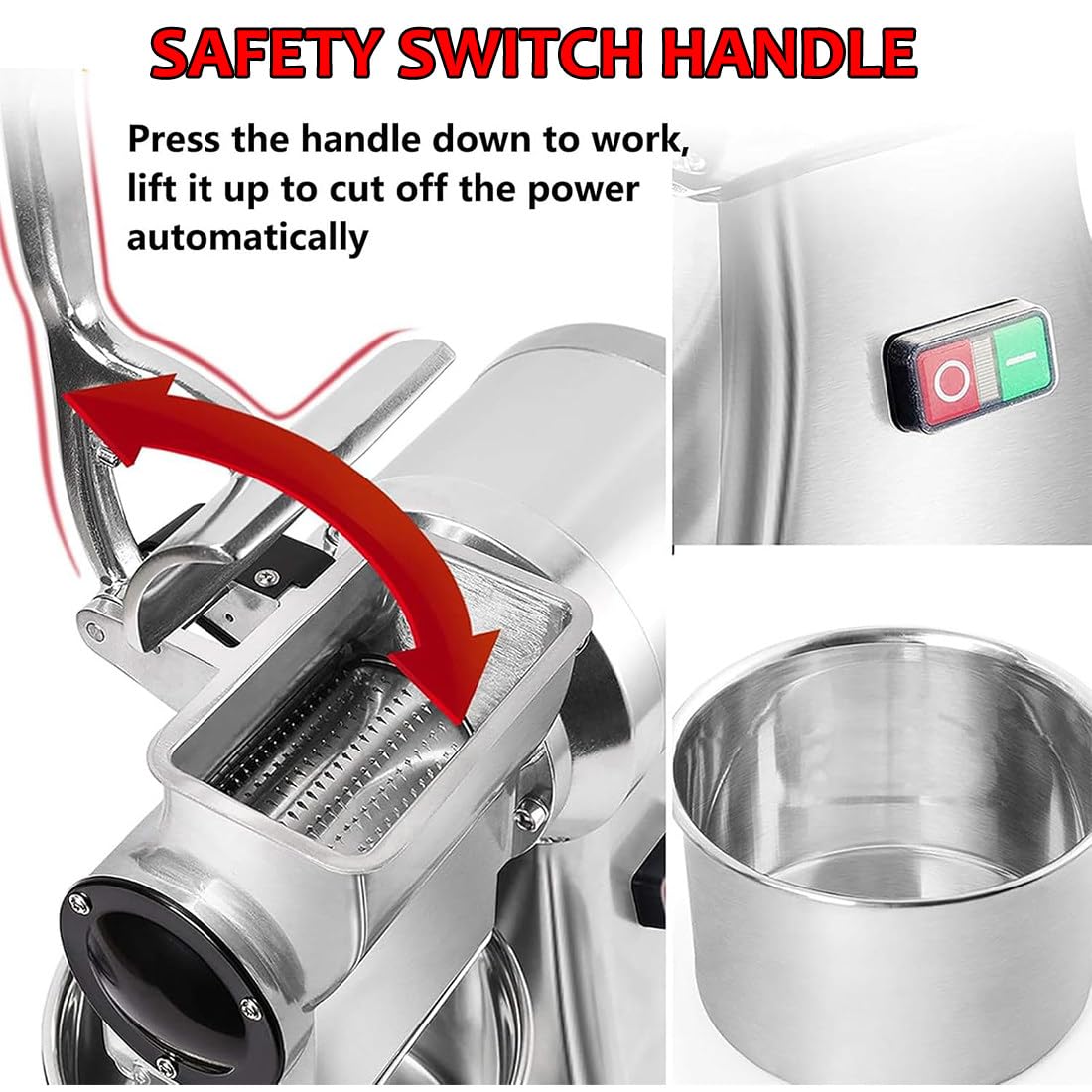 Grattugia elettrica per formaggio, 550 W, resistente, in acciaio inox, per grattugiare formaggio, arachidi, pangrattato, ideale per uso commerciale