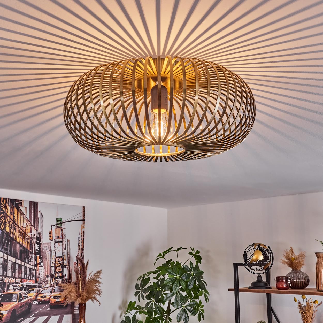 Hofstein Brass Oravi Ceiling Light, Round Ceiling Lamp Made Of Metal In -Coloured Antique, Retro Light With Lattice Effect, Ø 40.5 Cm, 1-Flame, E27 Socket. Without Bulbs