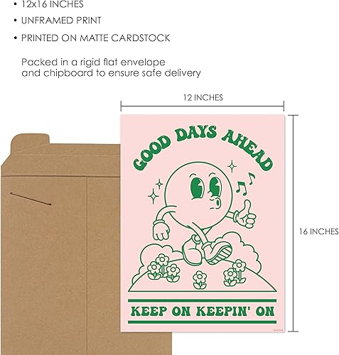 Miniatura 2 de Póster retro para pared decoración estética retro cita positiva impresión artística de buenos días por adelante rosa verde pastel póster de