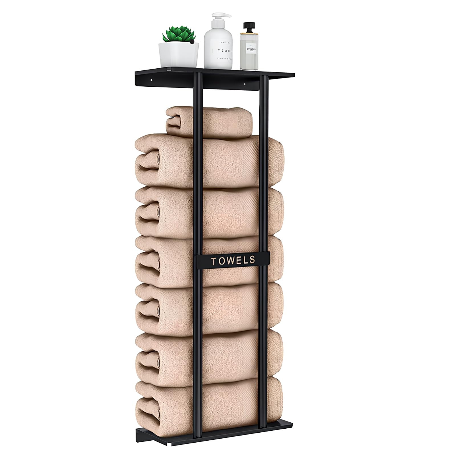 Focenat Toalleros de Baño Pared con Estante, Toallero de Baño con Taladro, Toalleros de Baño Pared Negro, Almacenamiento de Toallas de Baño, Toallero Ducha Pared, Toallero de Pared para Cocina y Baño