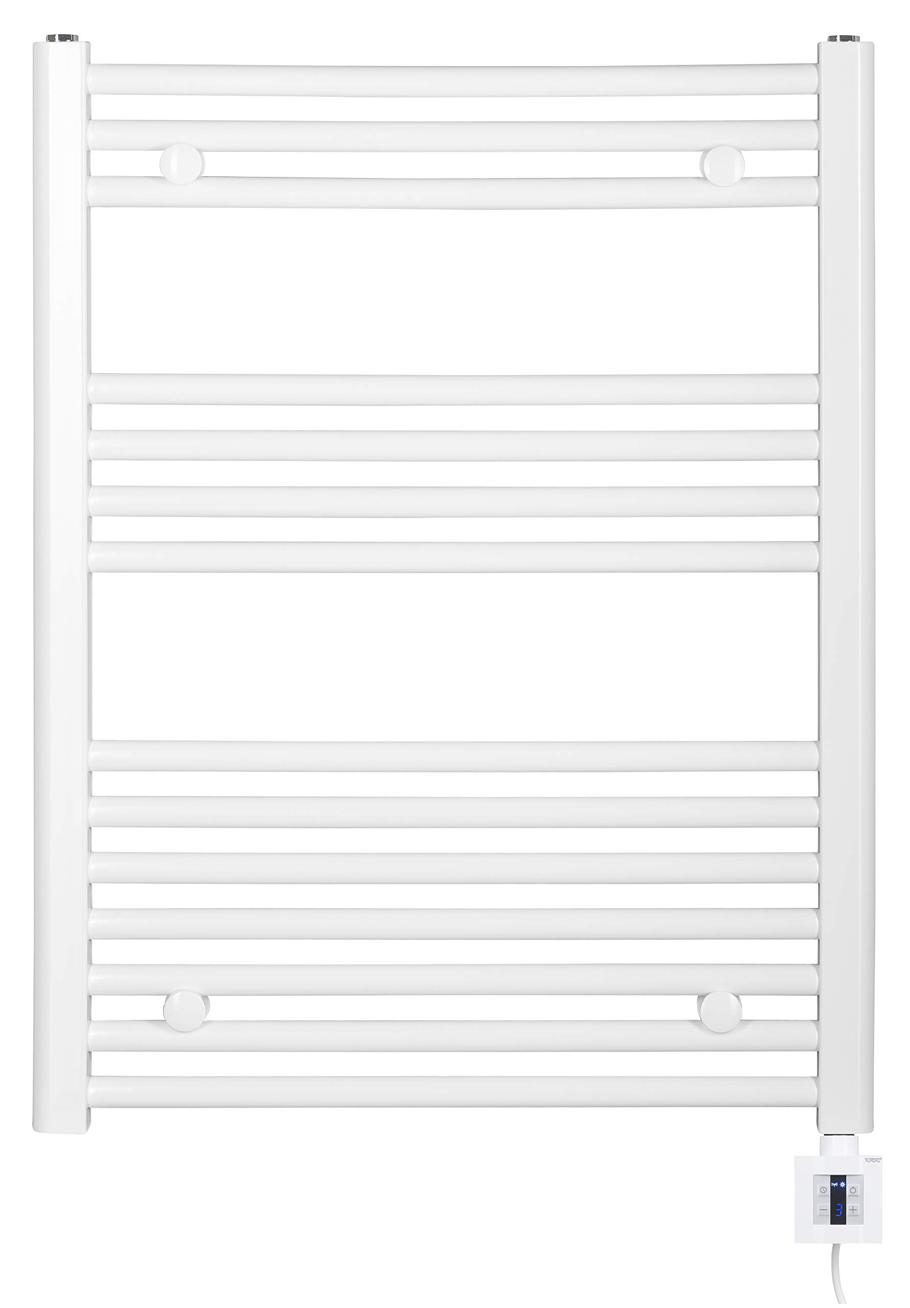 Radiador eléctrico de baño, color blanco, recto, 775 x 500 cm, con regulación de temperatura ambiente, toallero, radiador eléctrico