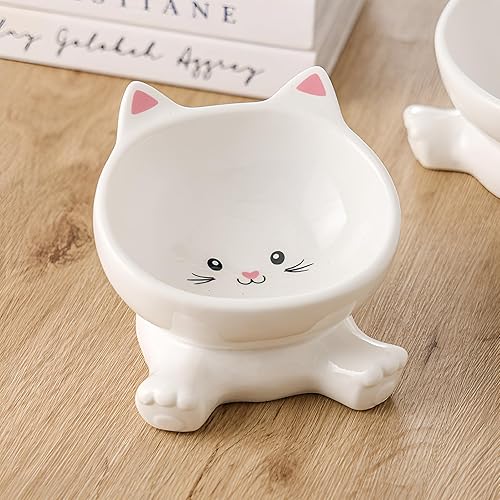 Miniatura 4 de Cuencos elevados para gatos, cuenco elevado de cerámica para comida para gatos para fatiga de bigotes, cuenco inclinado de comida para gatitos y
