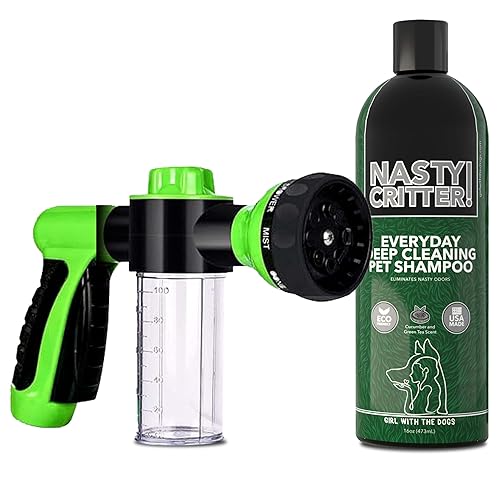 Girl With The Dogs Soap Dispensing Pet Wash Sprayer Nozzle and NASTY CRITTER! by Girl With The Dogs - Everyday Deep Cleaning Dog Shampo 16 oz