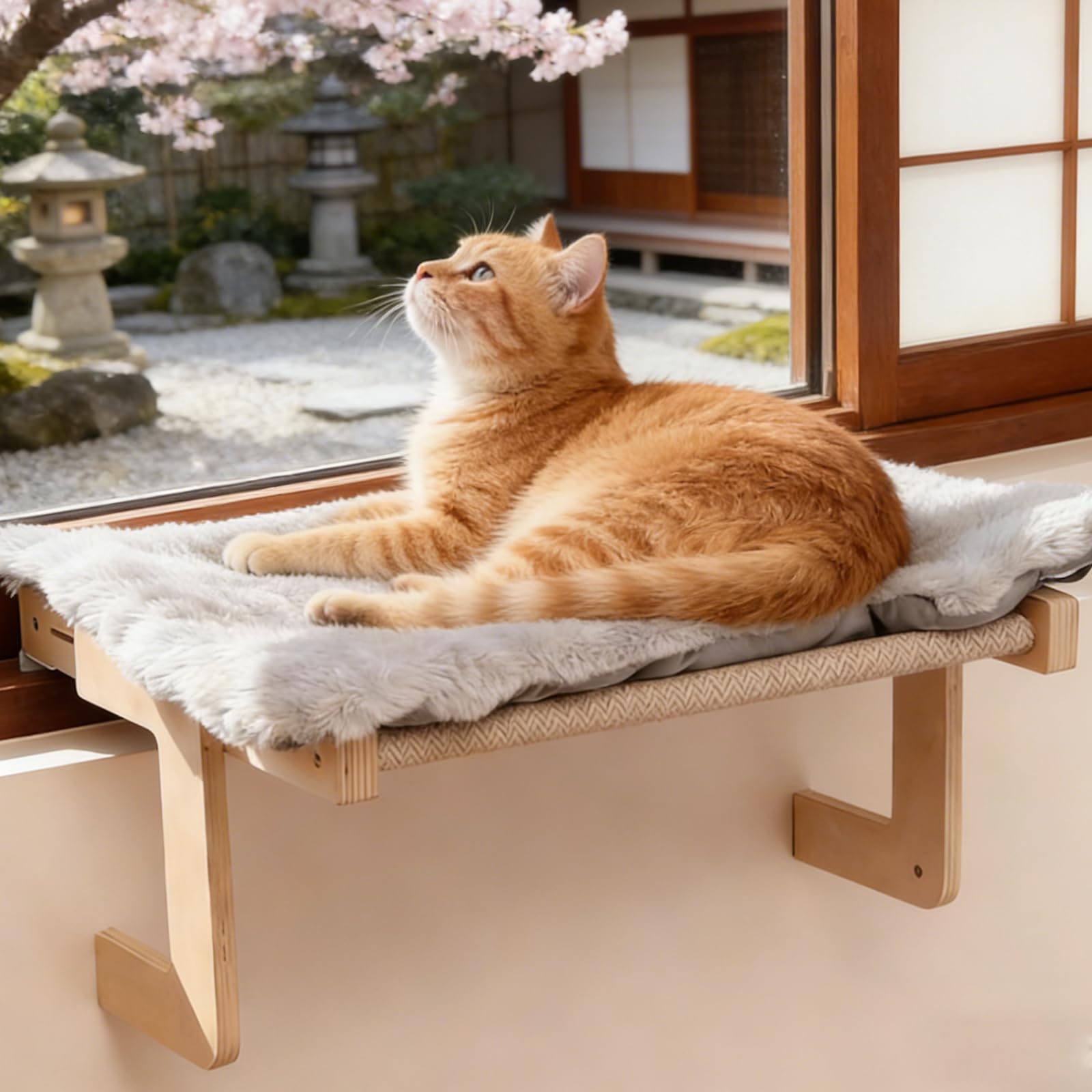 Hamaca Cama Gato Ventana, Hamaca para Ventana con Alfombra Reversible y Lavable, Instalación sin Herramientas Estante para Gato MAX.20 kg, 50 x 39 cm