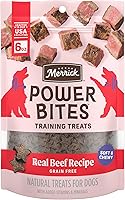 Merrick Power Bites Real Beef Grain-Free Soft Chewy Dog Treats - Natural Meat Training Snacks for Adult Dogs, 6 oz Bag