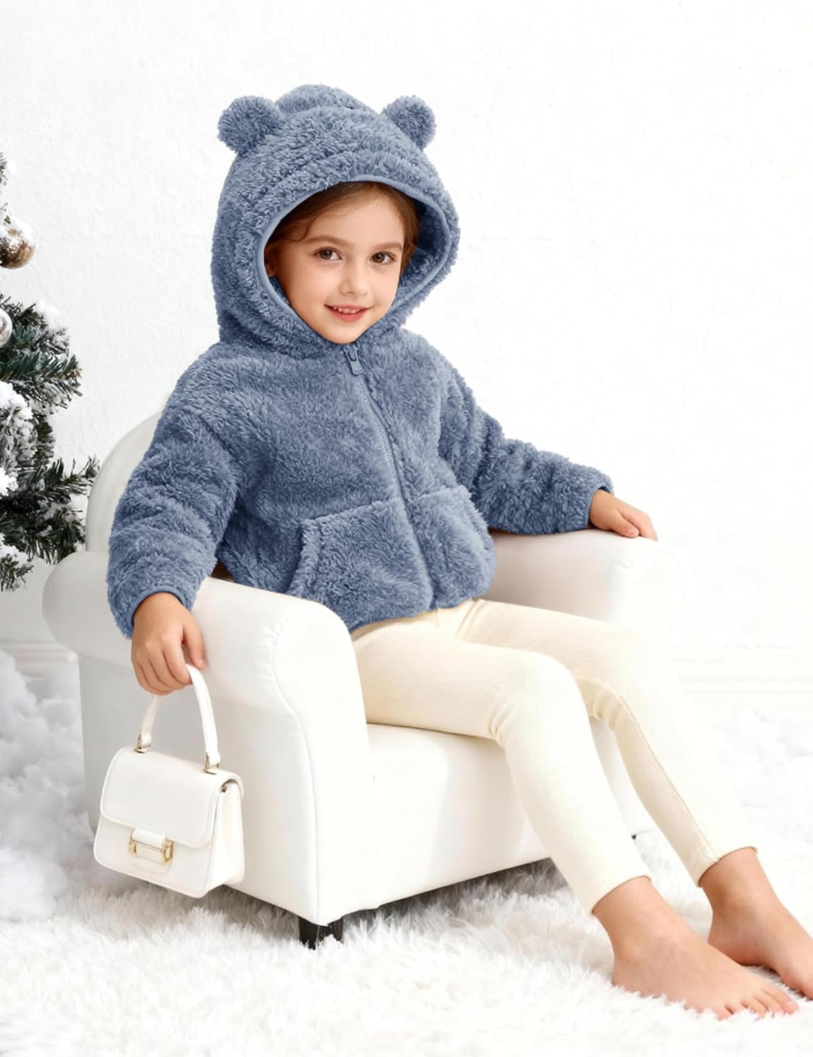 Flygo Girls Boys Fleece Hooded Jacket Unisex Toddler Sweatshirt Bear Ear Zip Up Sweater Outwear Hoodie - Image 6
