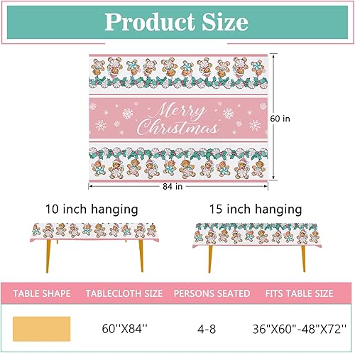 Miniatura 9 de Tailus Mantel redondo de hombre de jengibre con texto en inglés "Merry Christmas" de 60 x 60 pulgadas, mantel decorativo para mesa de comedor,