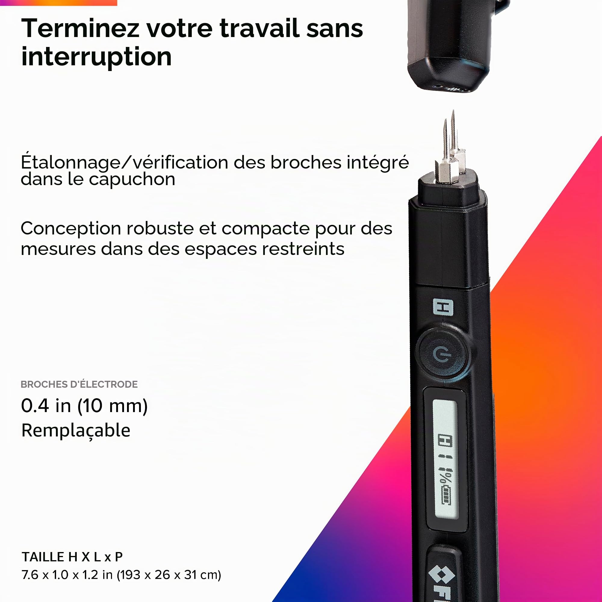 FLIR MR40 Humidimètre Stylo + Lampe De Poche, Portable, Robuste, 2 Broches, À Échelle Unique, Avec Lampe De Poche Intégrée Pour Le Bois Et Les Matériaux De Construction Courants | Échelle unique, bois et matériaux construction, IP54, chute 3m, broches rem