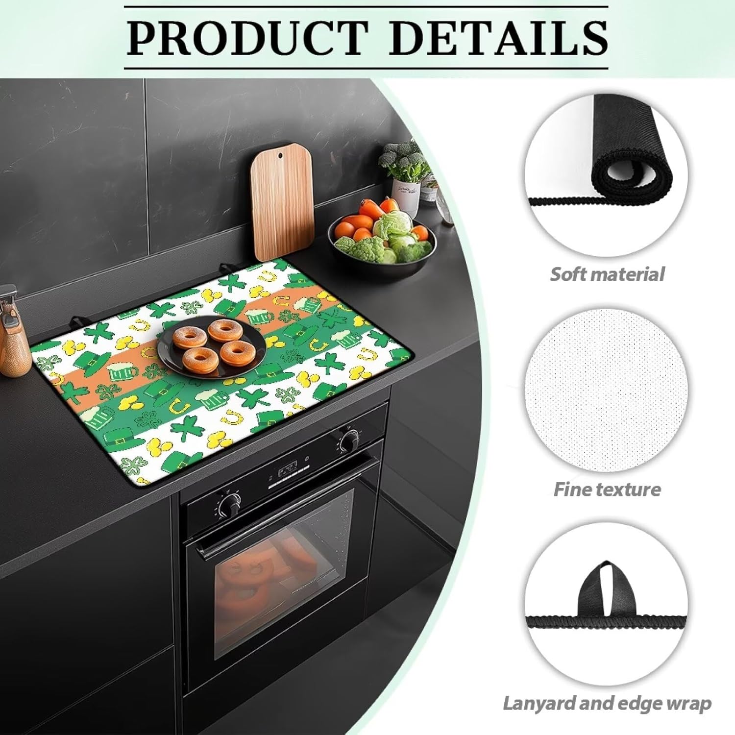 Stove Top Mat Ceramic Glass Stove Cover Heat Resistant Multi-purpose Gas Stove Top Cover Induction Cooktop Cover, Leprechaun Hat Shamrock Horseshoe Irish Flag St. Patrick's Day