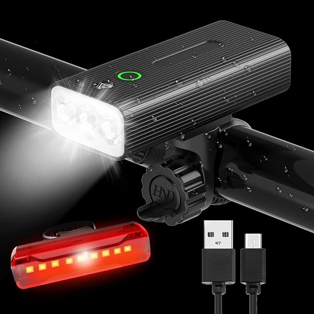 Bike Lights Set Rechargeable 1000 Lumens Cycle Lights 5200mAh 5 Modes Bright Bicycle Light for Mountain or Road Bike Night Riding IPX5 Waterproof
