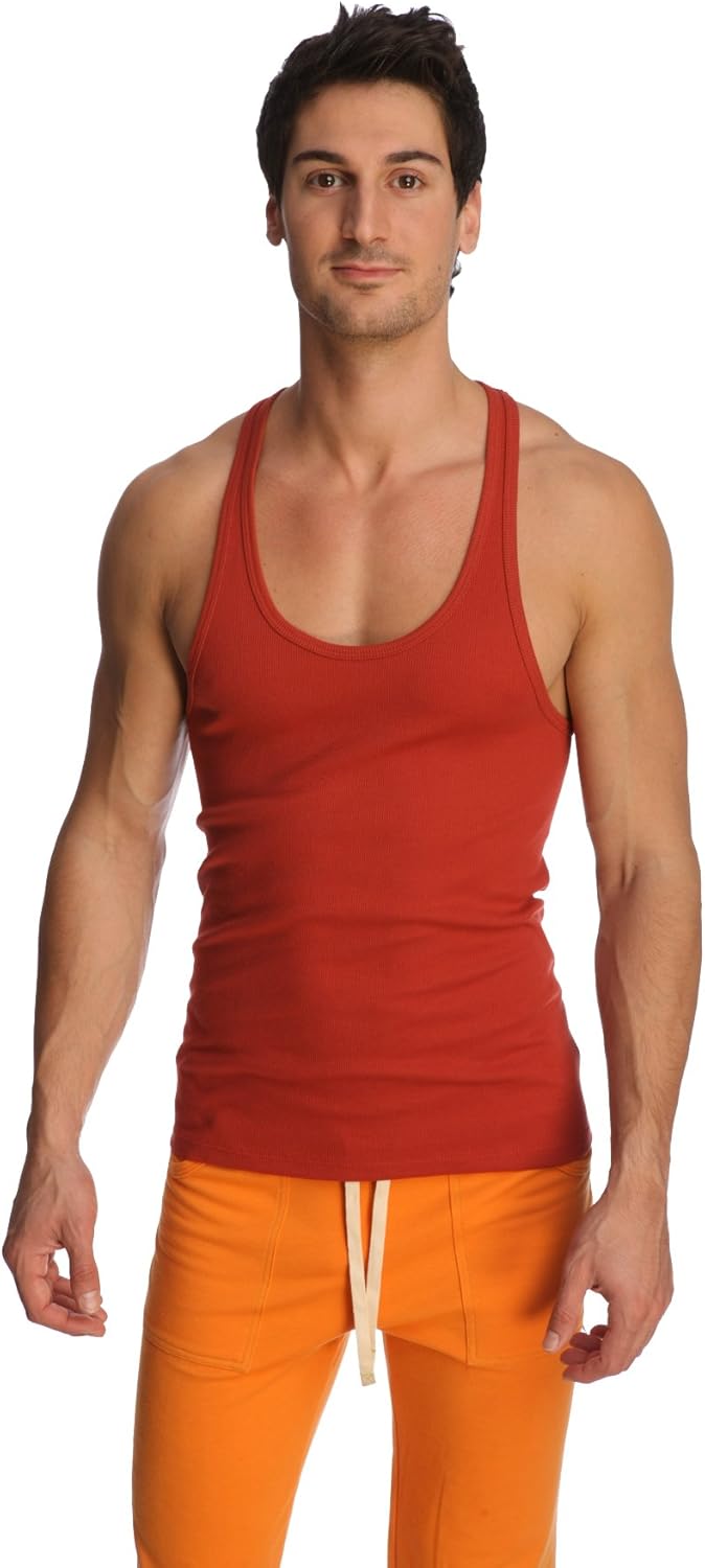 4-rth Men's Racerback Yoga & Gym Tank Top Lounge in Modal Rib Terry Made in America USA Stretch European style Fit