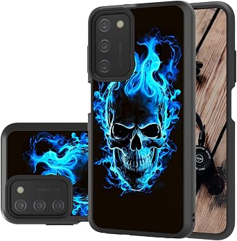 for Samsung Galaxy A03S Case, Dual Layer Heavy Duty Galaxy A03S Case, Shockproof Rugged Full-Body Protective Phone Cover for Samsung A03S 6.5",Blue Skull