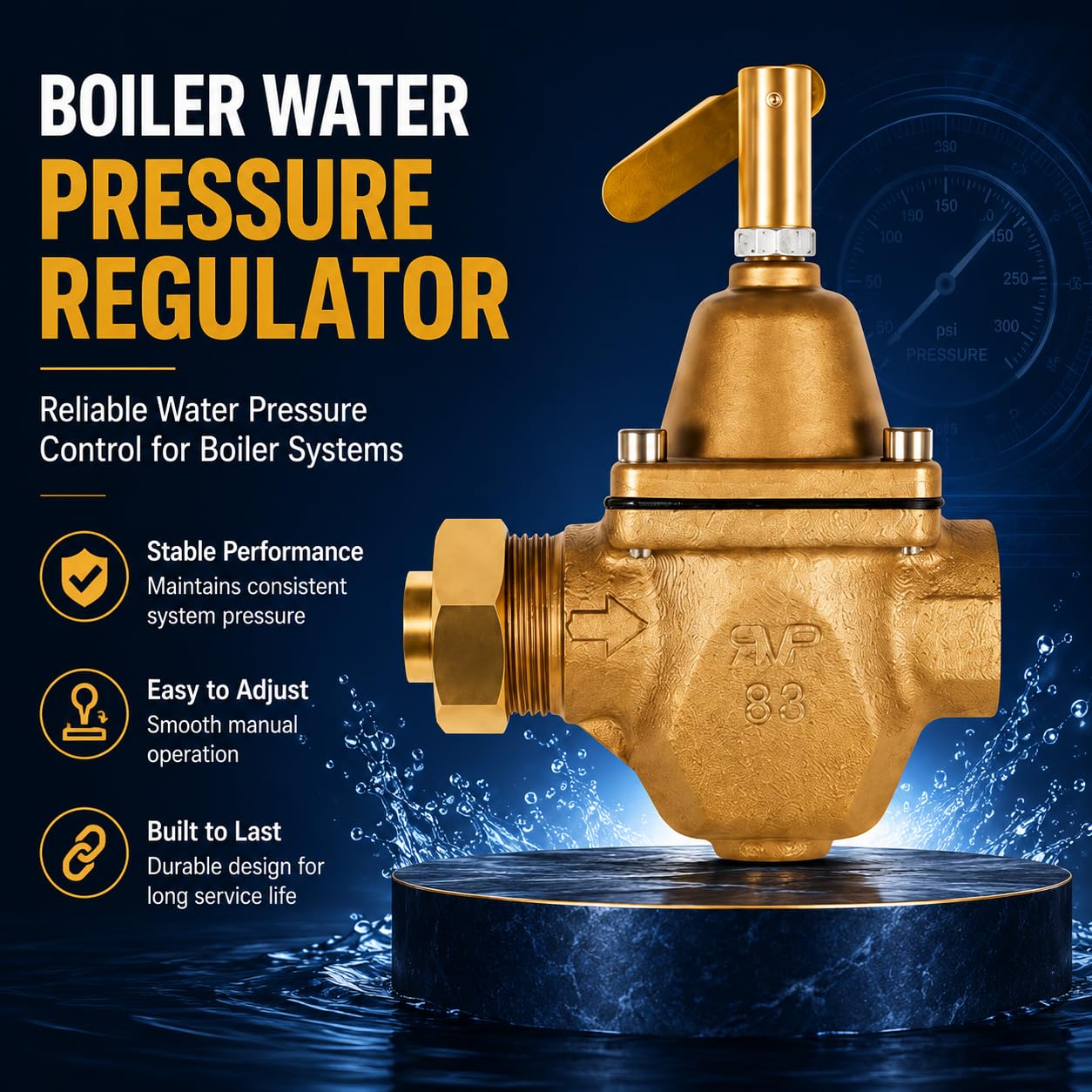 Regulador de presión de agua de alimentación de caldera de alta capacidad de bronce de 1,27 cm – Reemplazo directo para Watts 1156F, B1156F, S1156F – Ajustable 10-25 PSI – Sistemas de