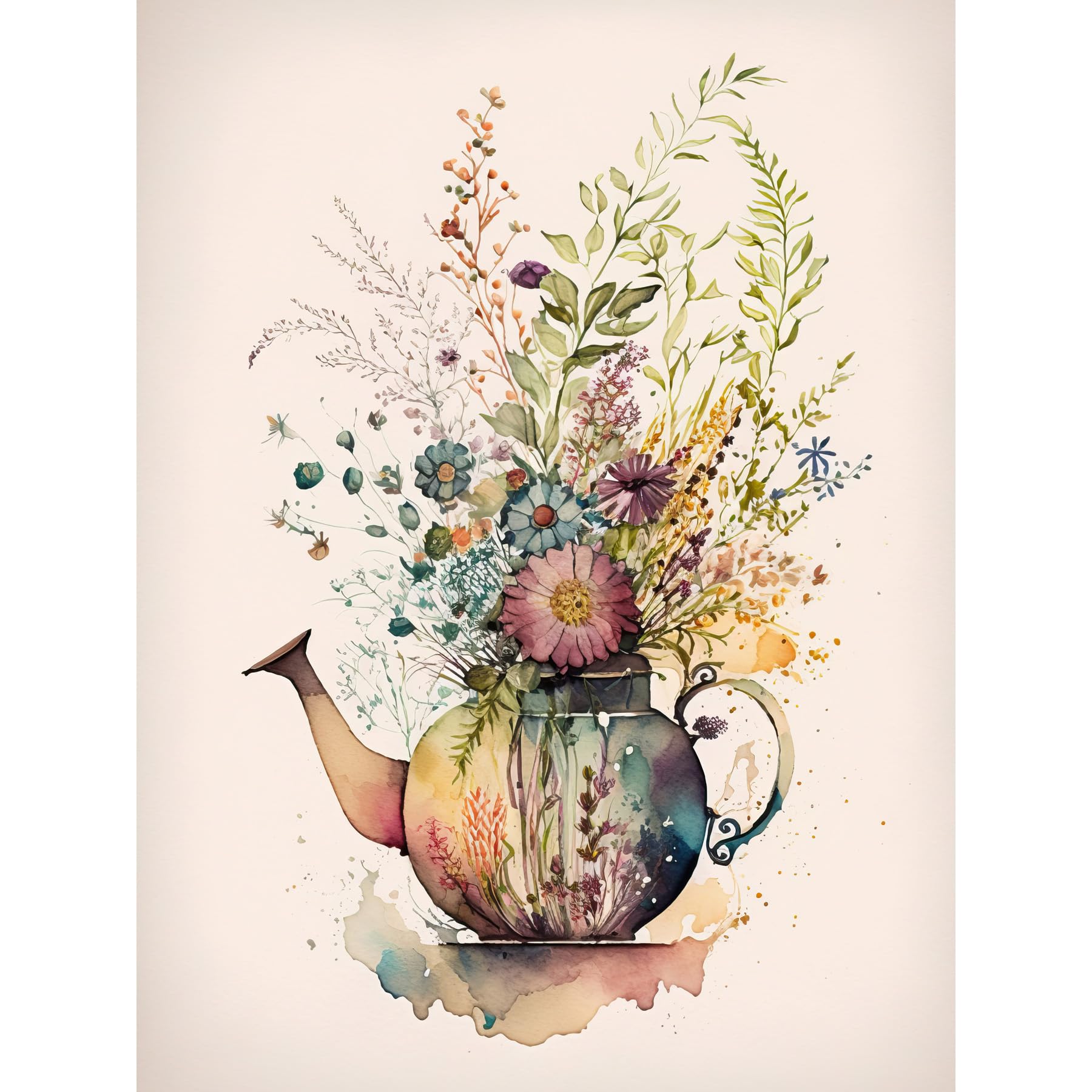 Artery8 Wildflower Floral Spring Bouquet in a Teapot Vase Large Wall Art Poster Print Thick Paper 18X24 Inch