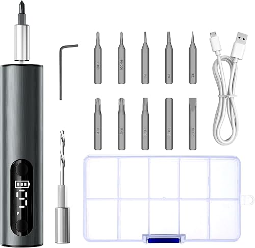 Multi-Functional Electric Screwdriver Set - Cordless Stick Drill w/Wireless Charging & Magnetic Bits, Perfect for Electronics, Home Appliances, Computers, Phones, Watches Repair & DIY (grey)