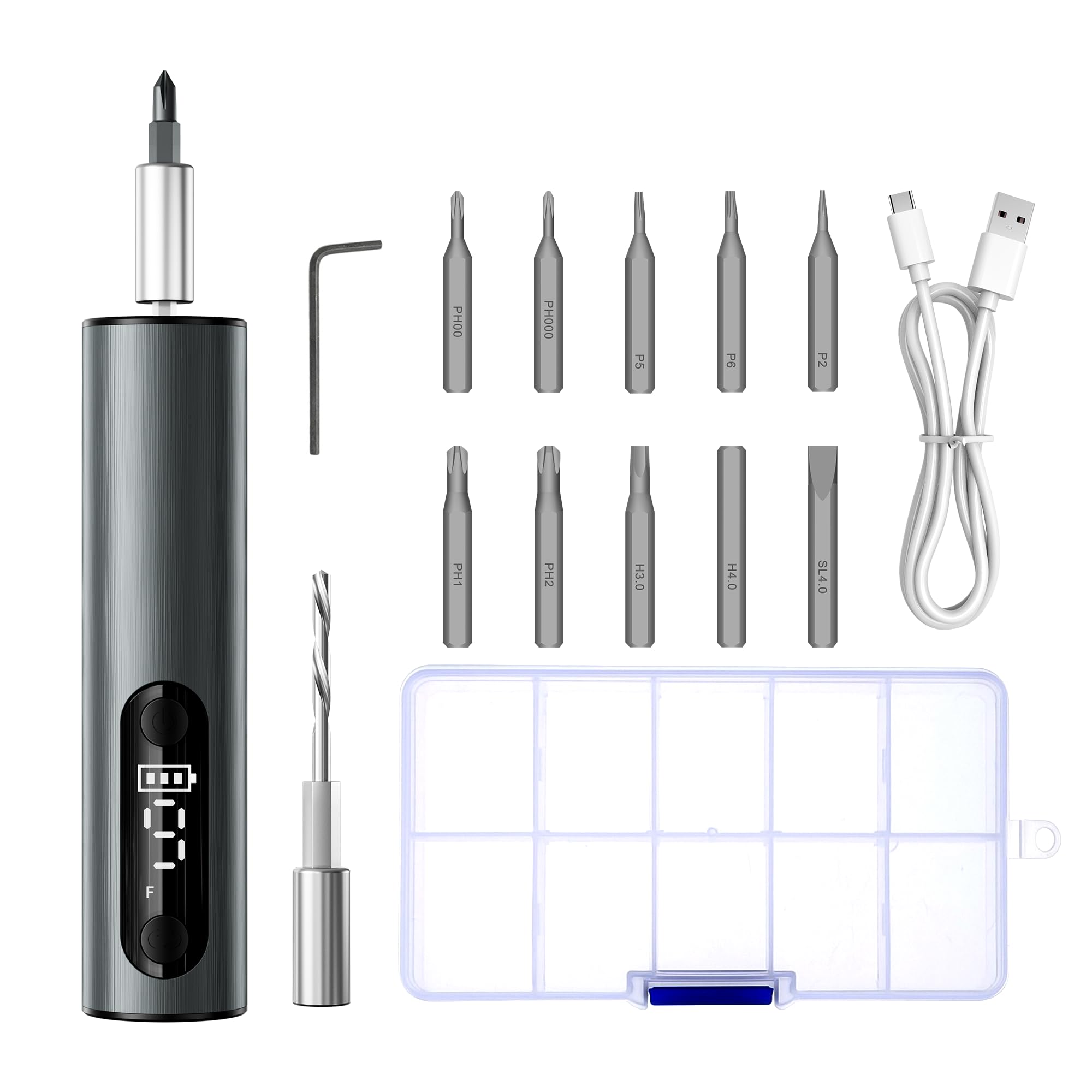 Multi-Functional Electric Screwdriver Set - Cordless Stick Drill w Wireless Charging Magnetic Bits Perfect for Electronics Home Appliances
