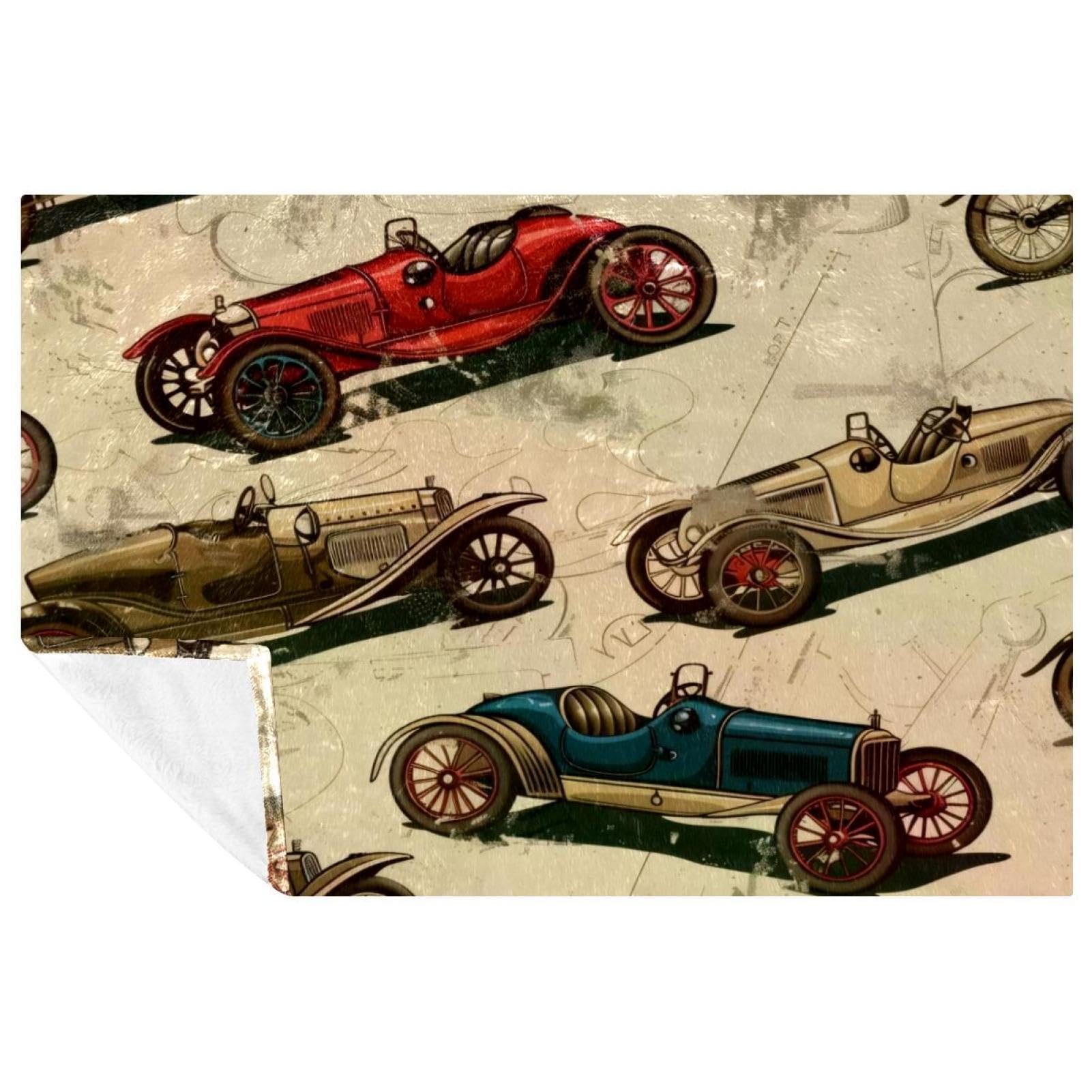 Couverture vintage voiture de course 150x100 cm douce pour lit et canapé