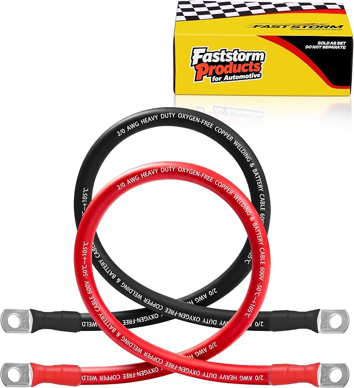 Cabo de bateria 2/0 AWG FASTSTORM com terminais M8 5/16" em cobre estanhado – Par vermelho e preto de 30,48 cm