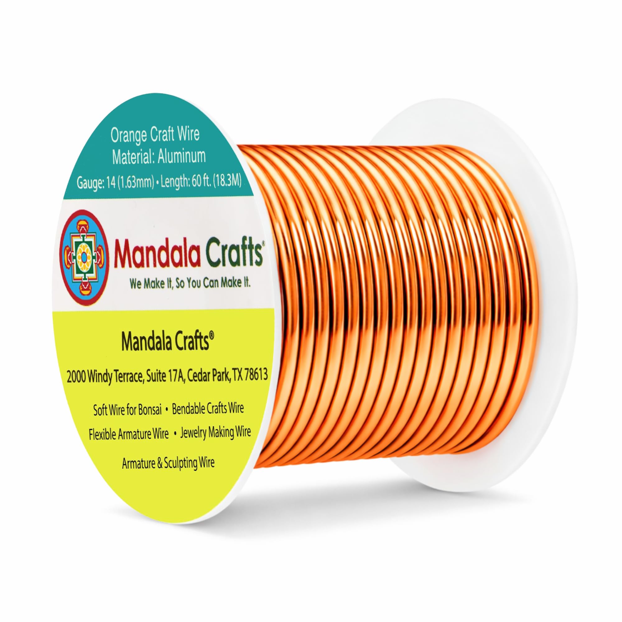 Mandala Crafts 14 Gauge Orange Anodized Aluminum Craft Wire, 60 FT