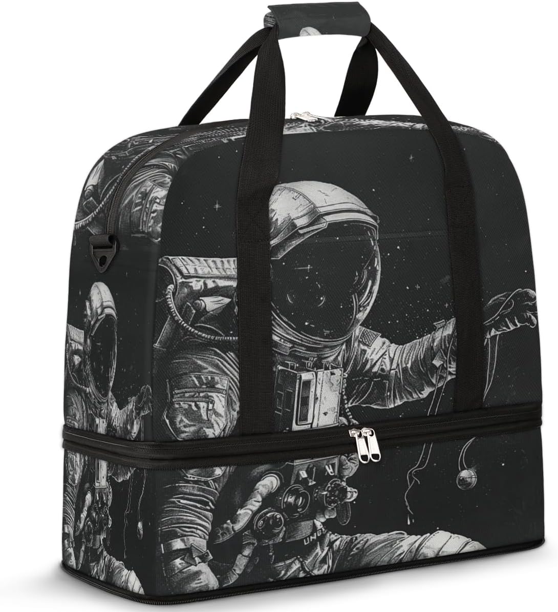 Universe Astronaut Travel Duffel Bag for Women Men, Space Astronaut Sports Gym Bag with Shoes Compartment Foldable Overnight Bag Weekender Tote Workout Carry On Luggage Bag