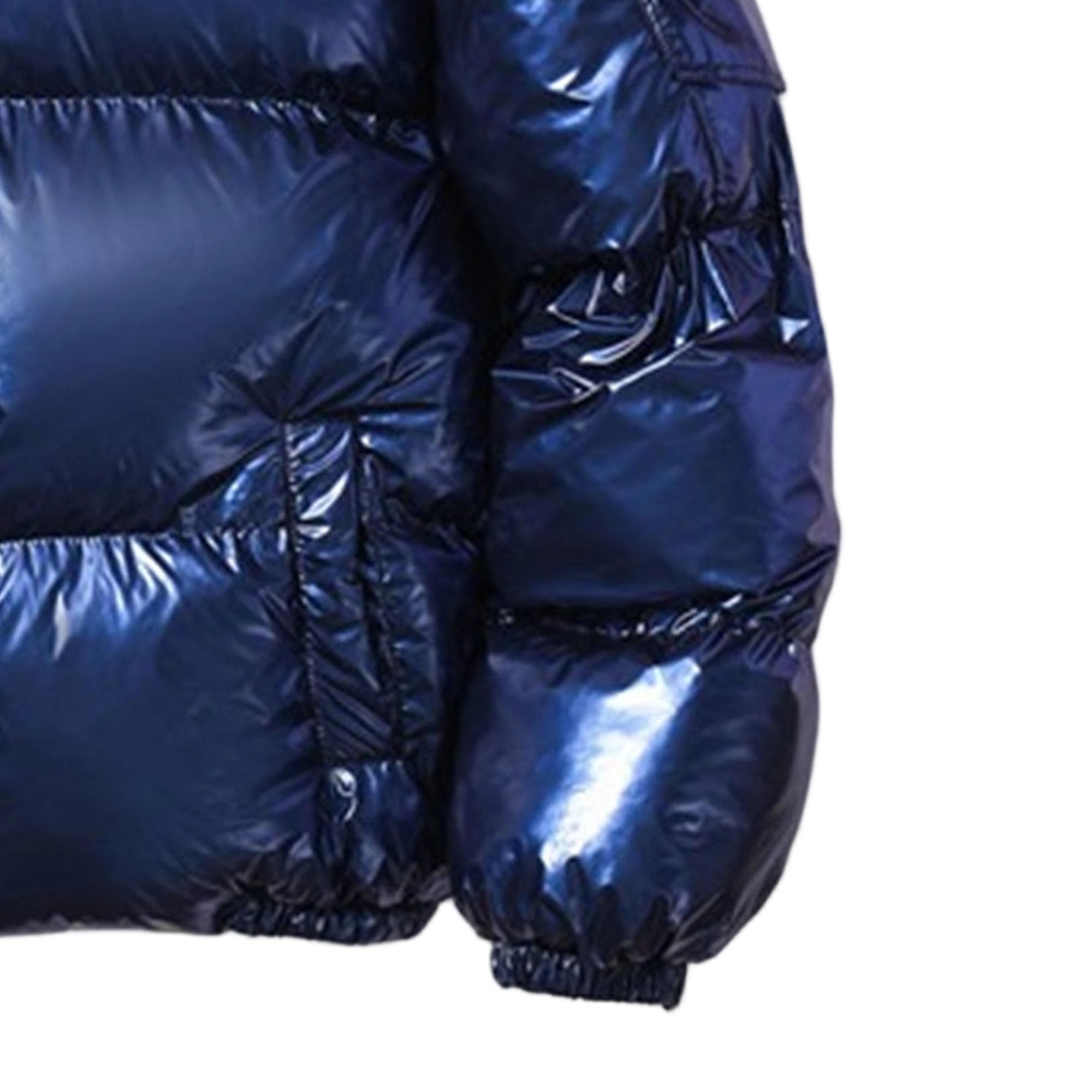 Giacca invernale da uomo con cappuccio metallizzato, trapuntata, lucida, trapuntata, con tasche