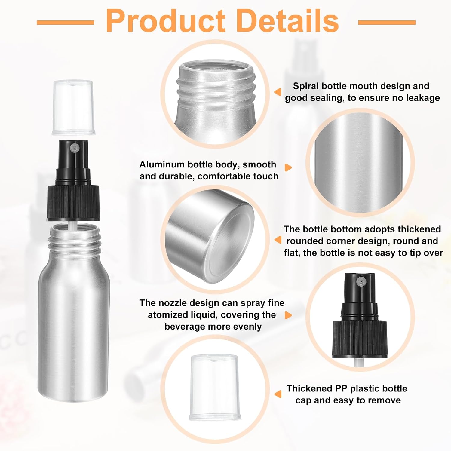 HARFINGTON 5pcs Aluminum Fine Mist Spray Bottles 30ml/1oz Metal Small Liquid Alcohol Refillable Travel Container with Black Plastic Nozzle Cap for Perfume Skincare Cosmetic Storage Bottle image 4