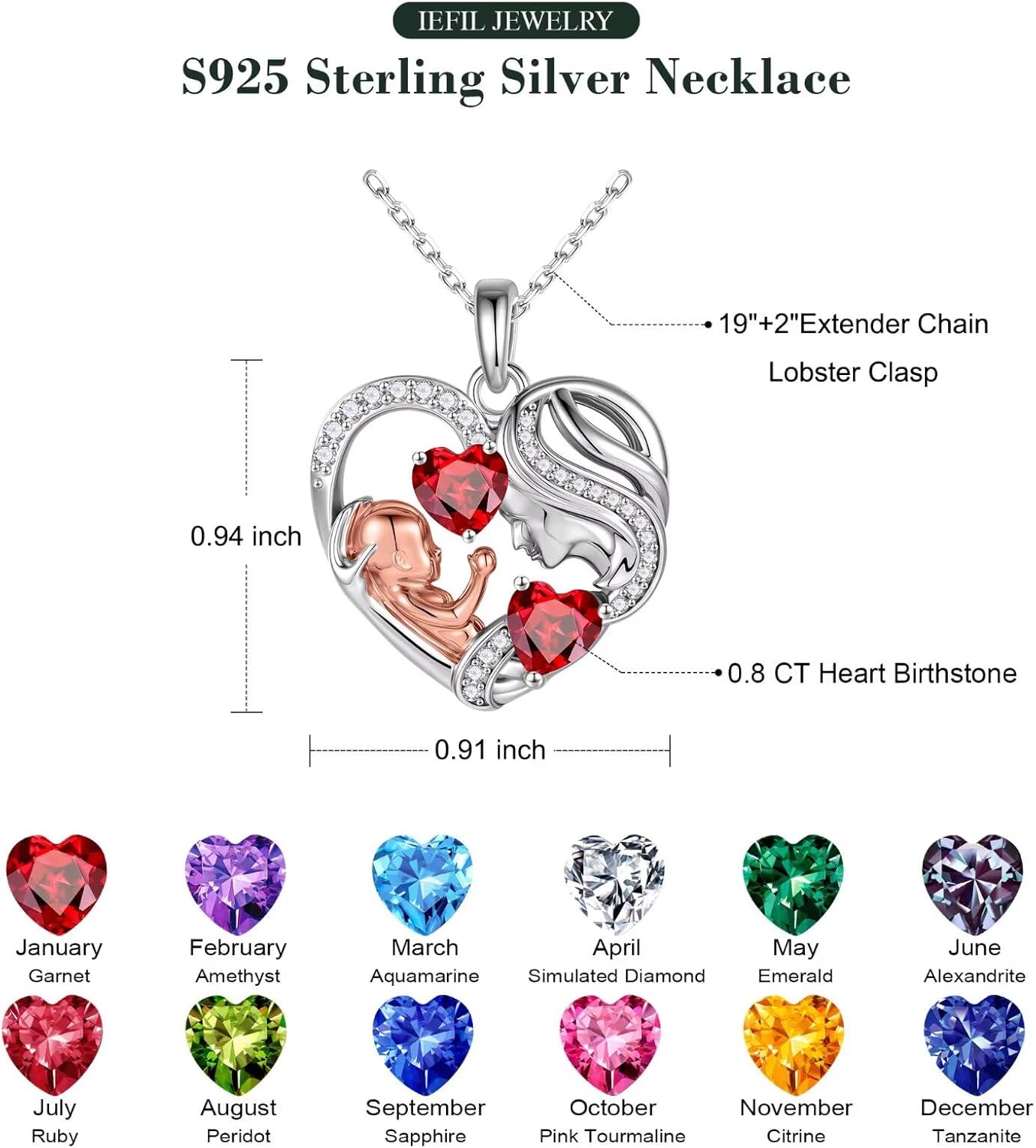 Iefil New Mom Gifts - 925 Sterling Silver Double Birthstone Necklace for Women, New Mom Gift, First Mothers Day Gifts Jewelry - Image 5
