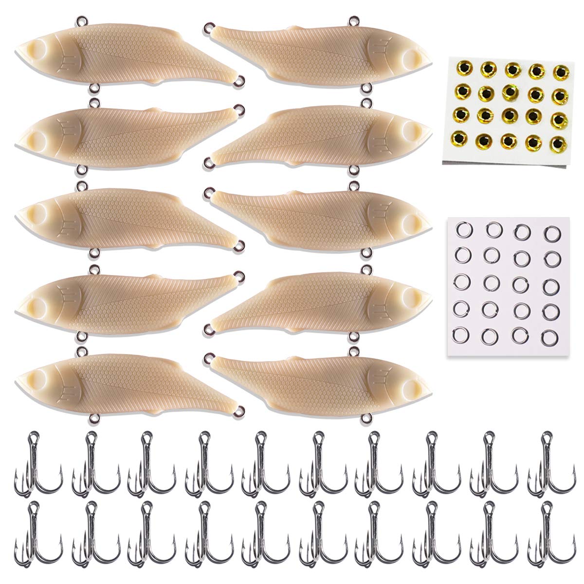 dukclyn Crankbait Blanks Unpainted Fishing Lure Hard Lure Bodies 10pcs with 3D Eyes Treble Hooks Split Rings 9.5cm 11g