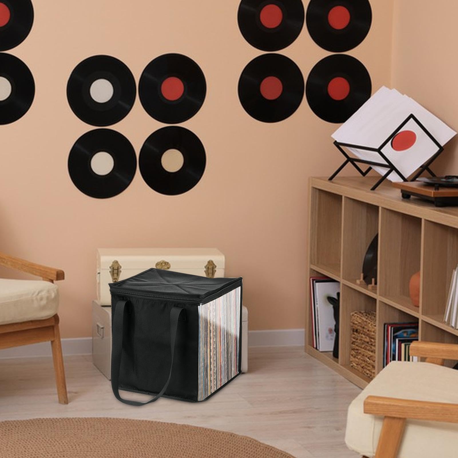 Sac de transport pour disques vinyles de 30,5 cm, boîte de rangement anti-poussière pour disques vinyles LP, peut contenir jusqu'à 50 albums vinyles, 1 noir., Refer to description, Unisexe